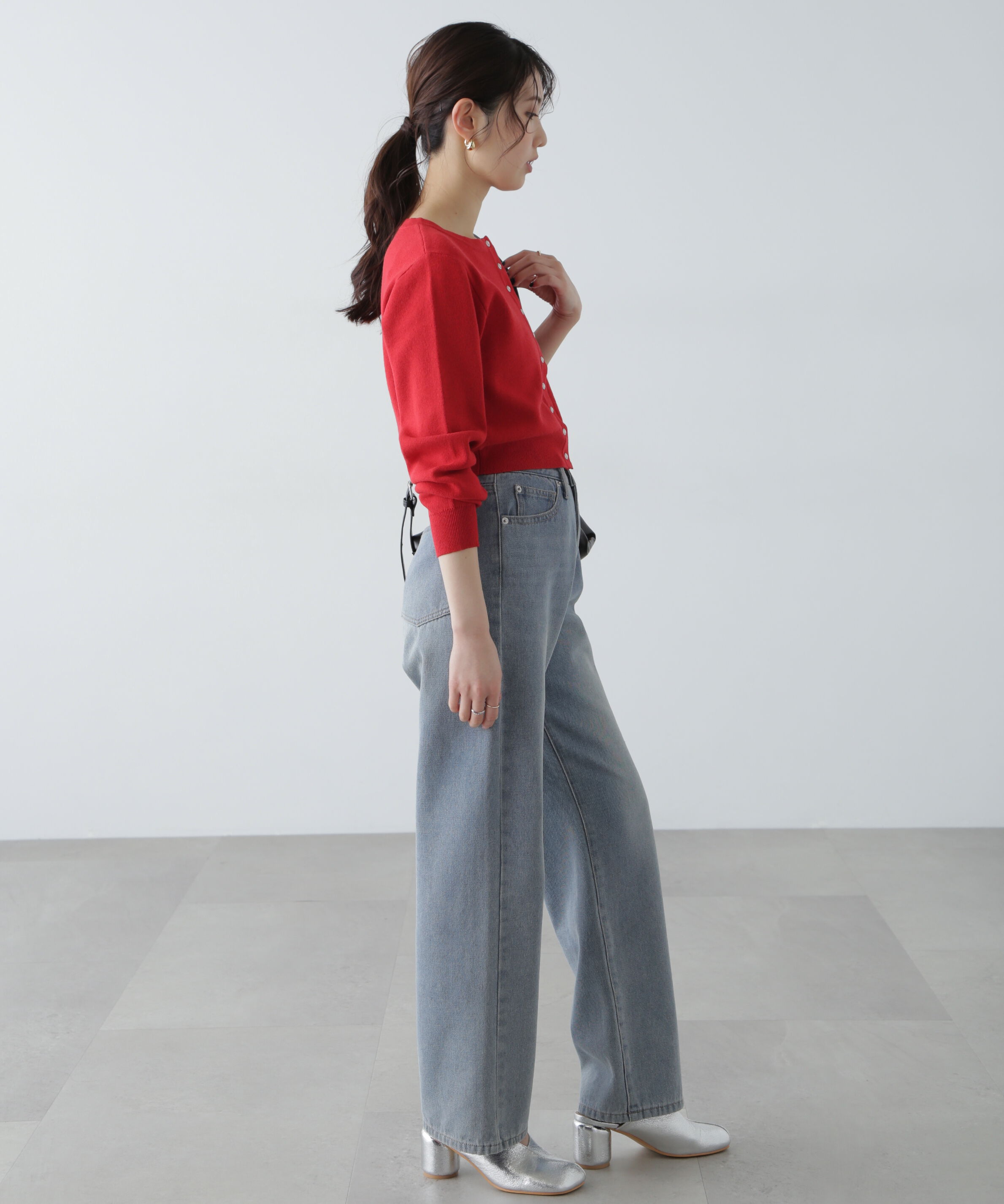  「ドットボタンクルーネックカーディガン」|ニット・セーター|