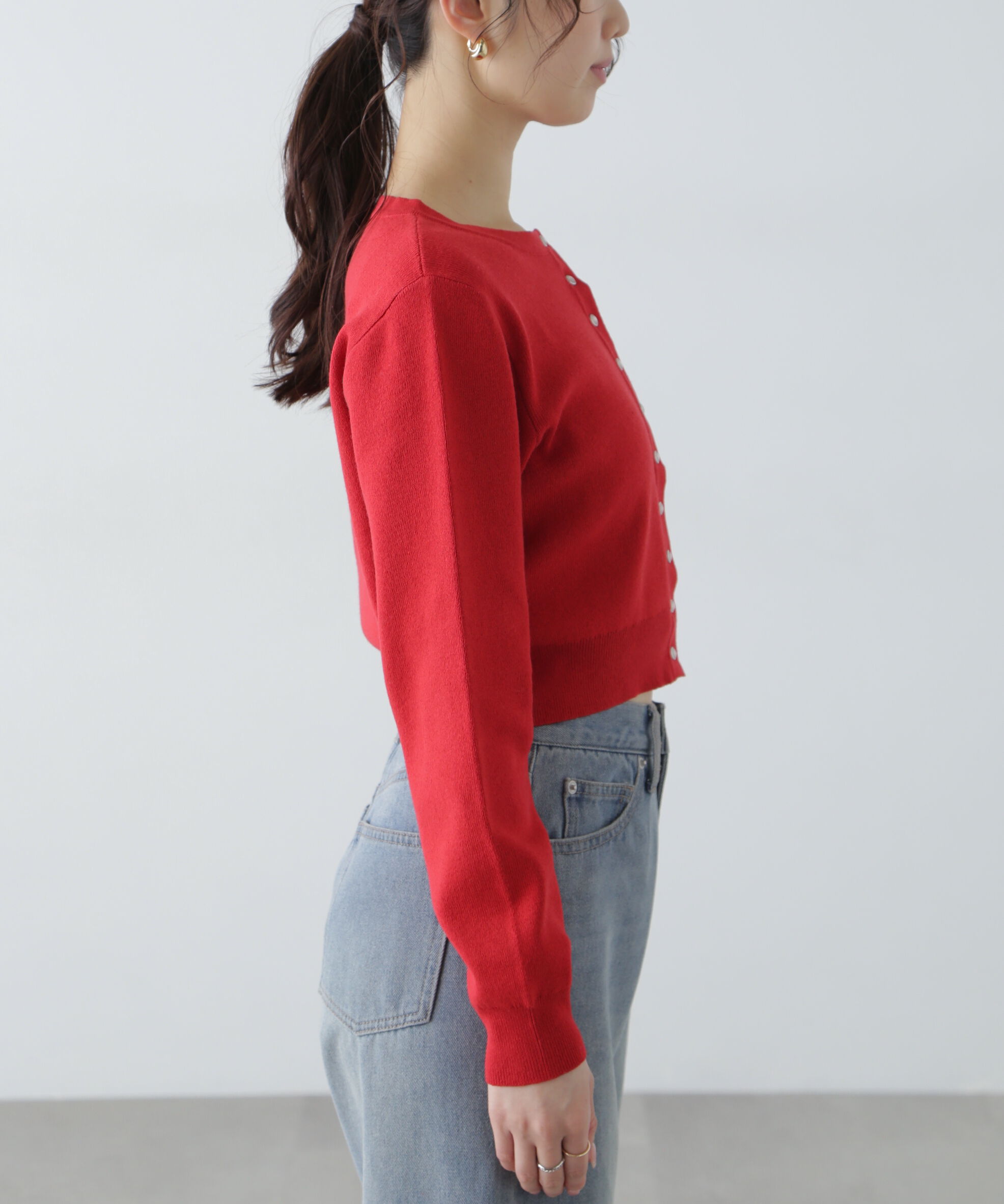  「ドットボタンクルーネックカーディガン」|ニット・セーター|