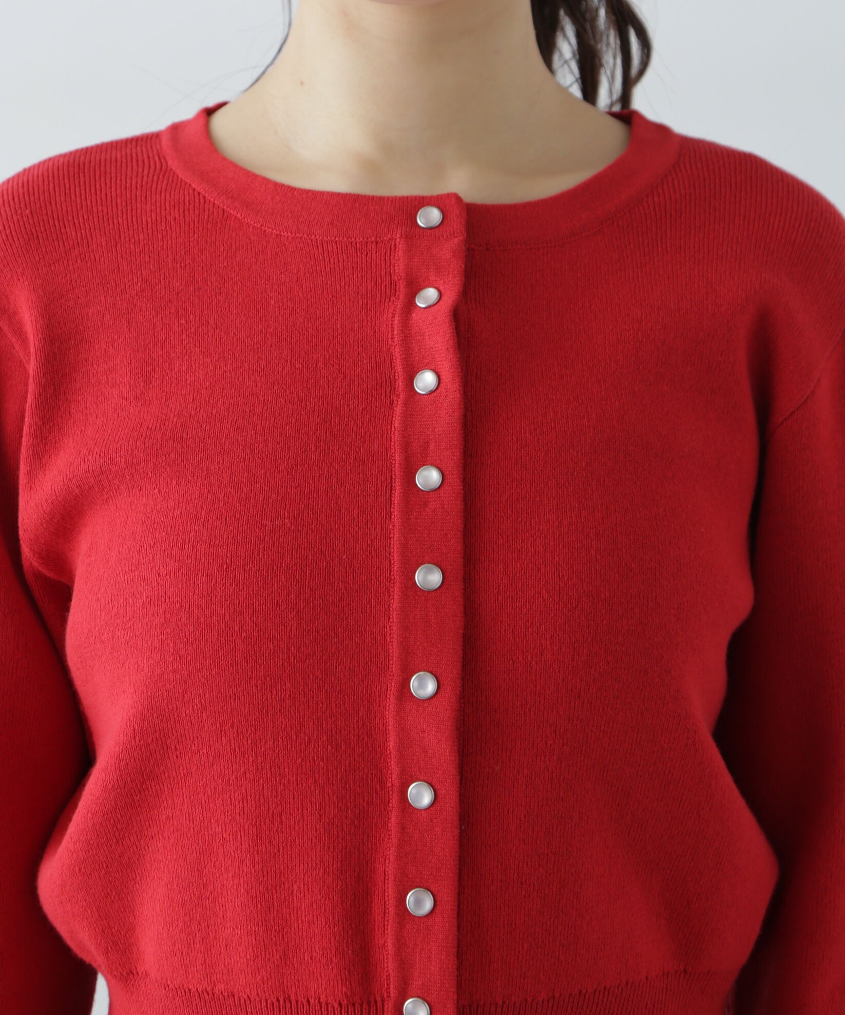  「ドットボタンクルーネックカーディガン」|ニット・セーター|