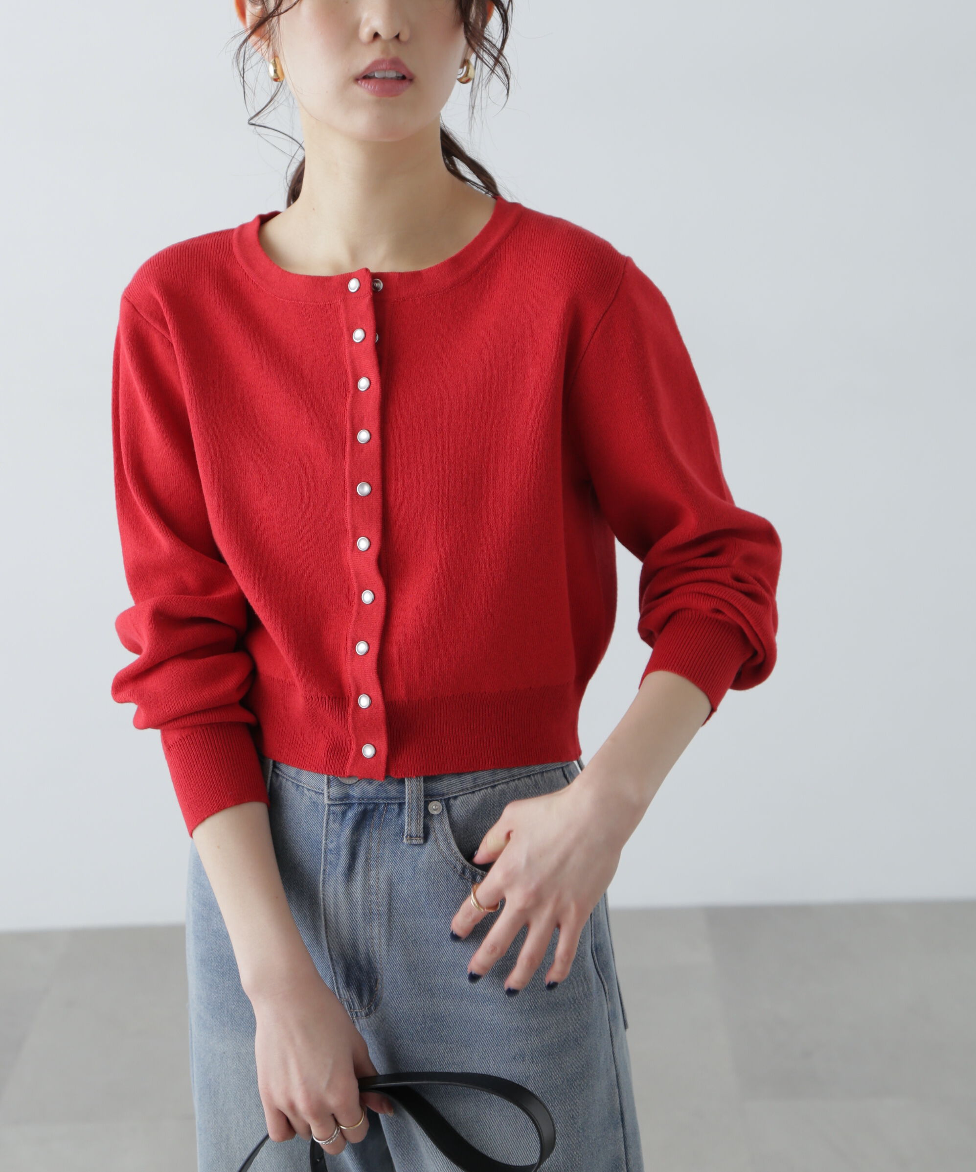  「ドットボタンクルーネックカーディガン」|ニット・セーター|