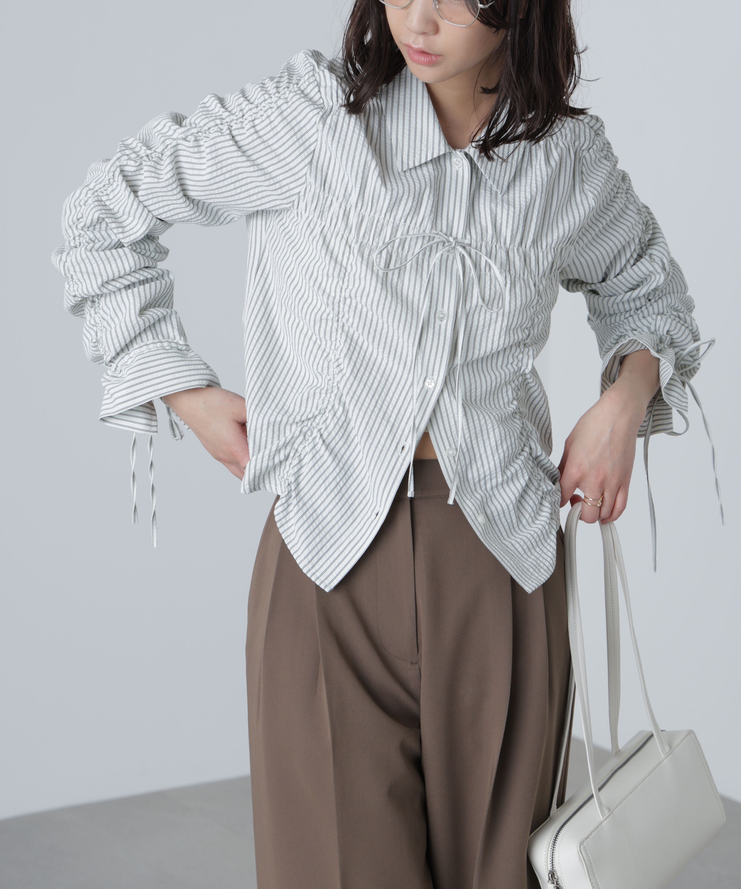  「シャーリングストライプシャツ」|シャツ・ブラウス|