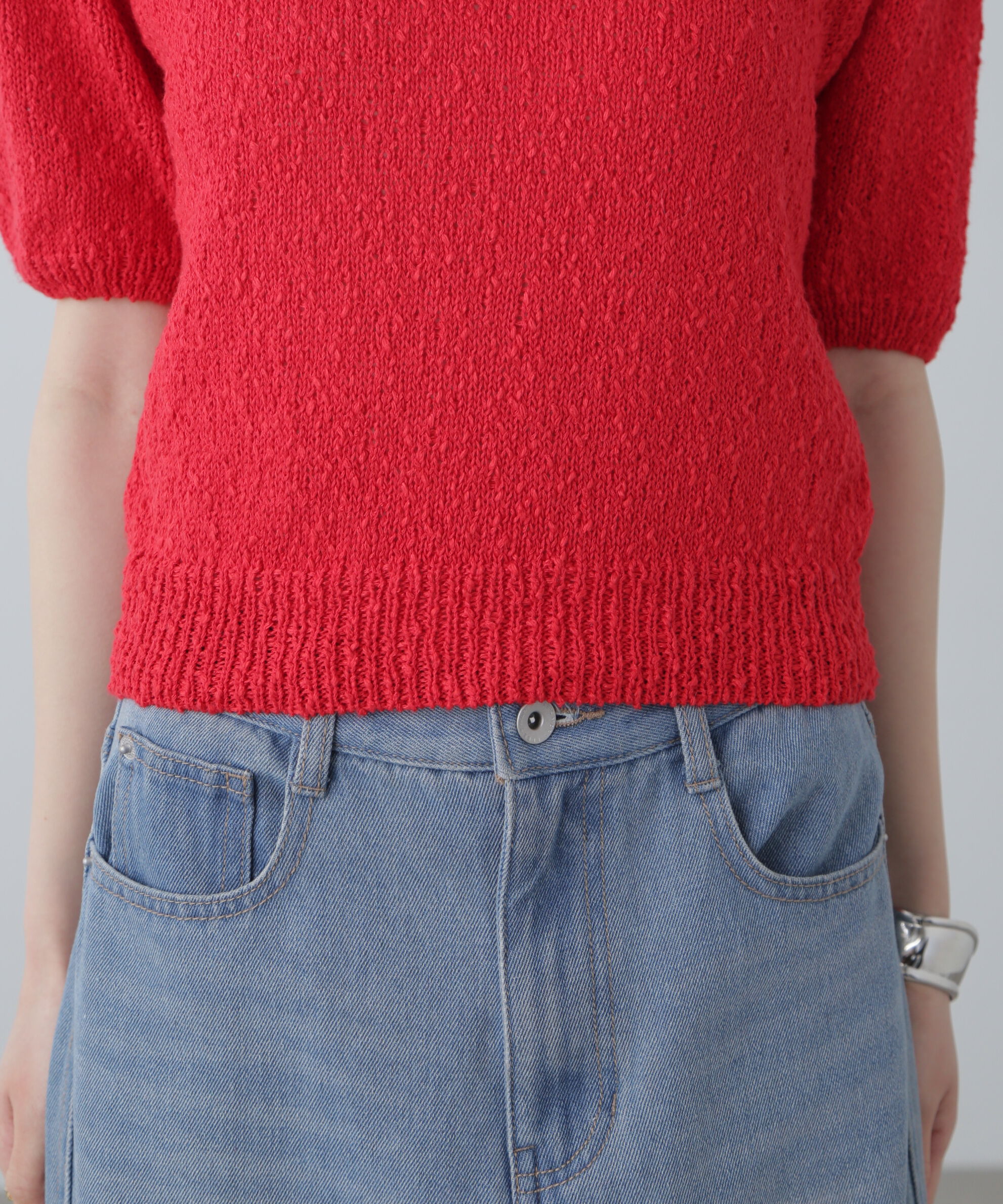  「スラブ編み半袖ニット」|ニット・セーター|