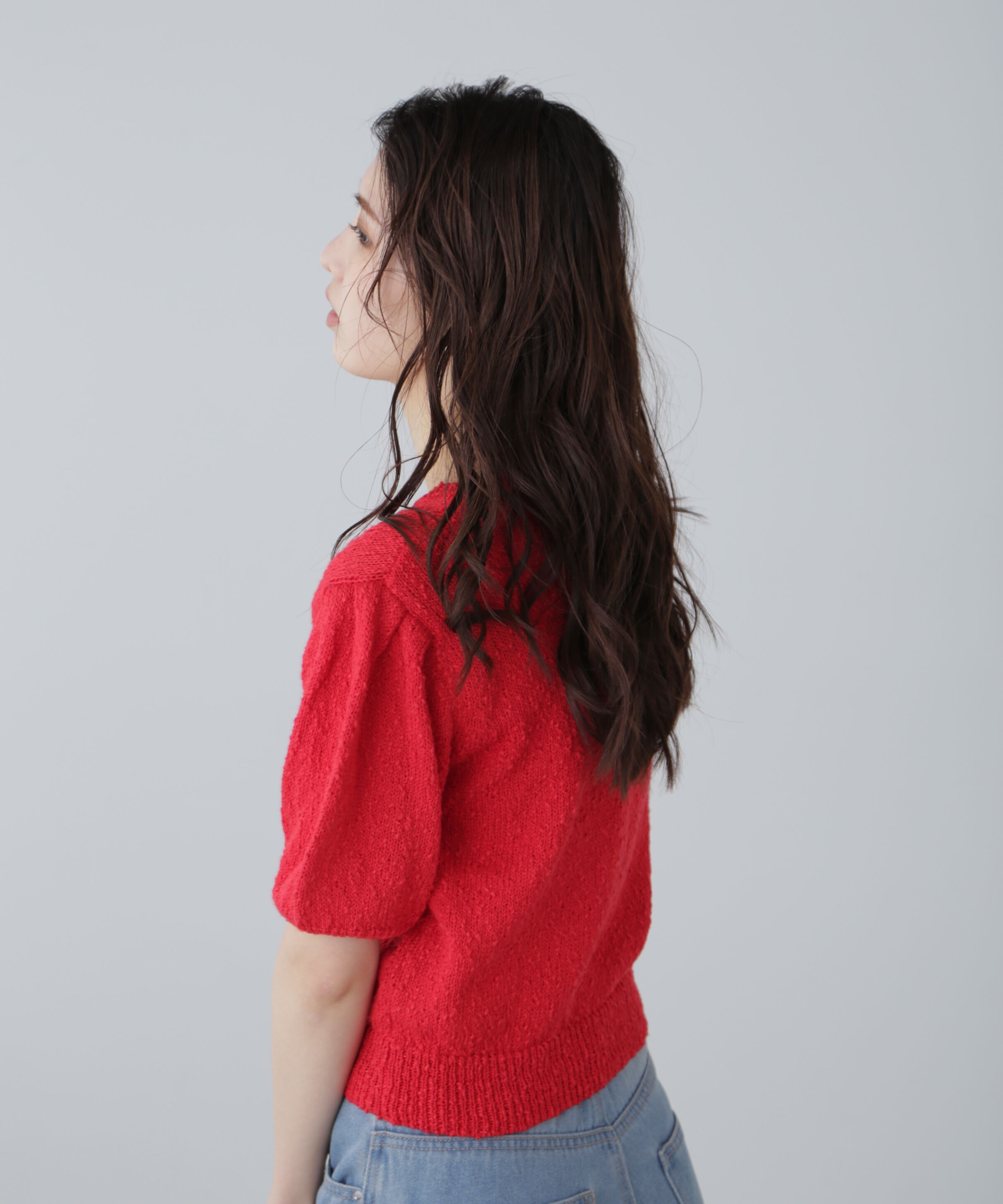  「スラブ編み半袖ニット」|ニット・セーター|