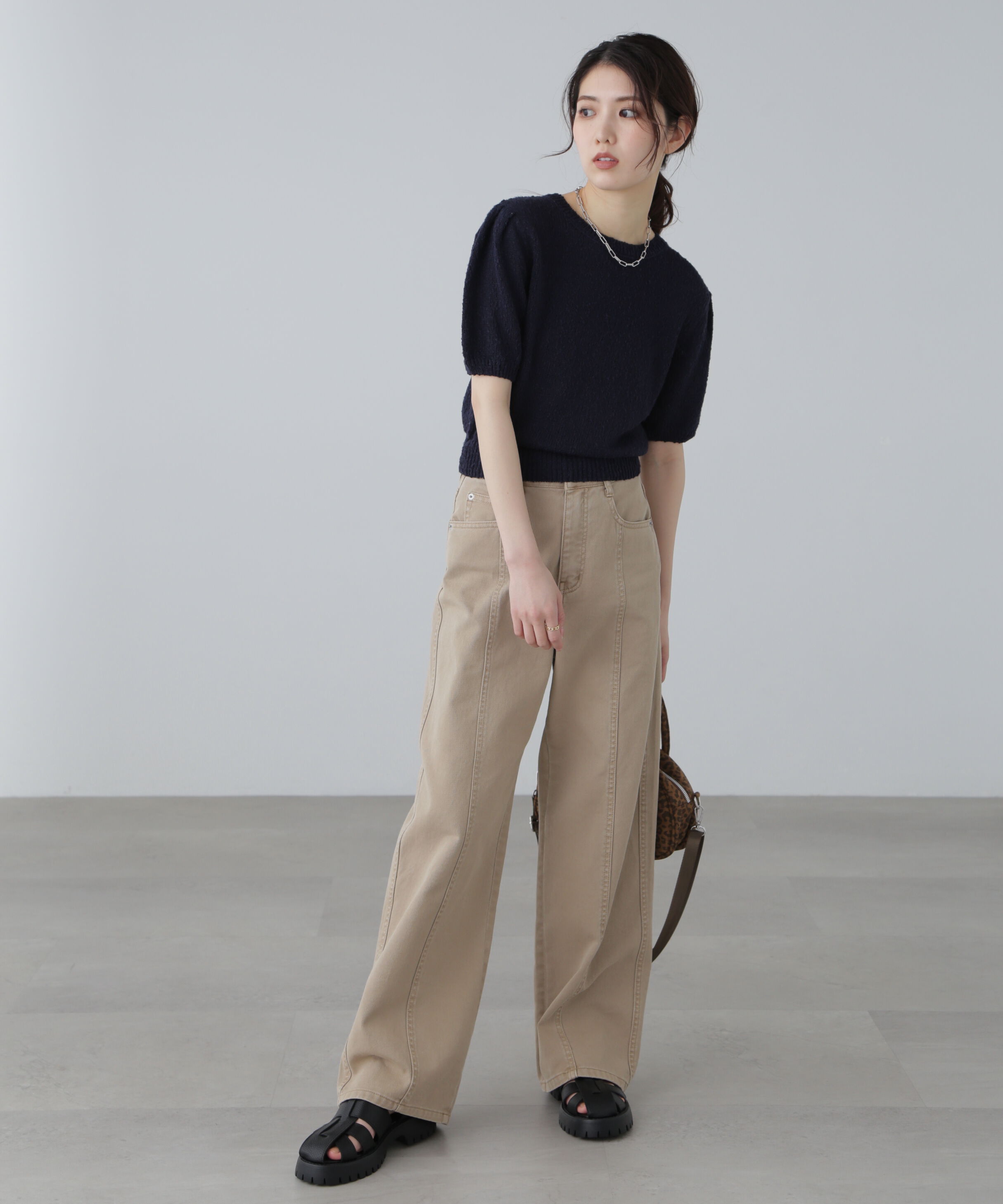  「スラブ編み半袖ニット」|ニット・セーター|