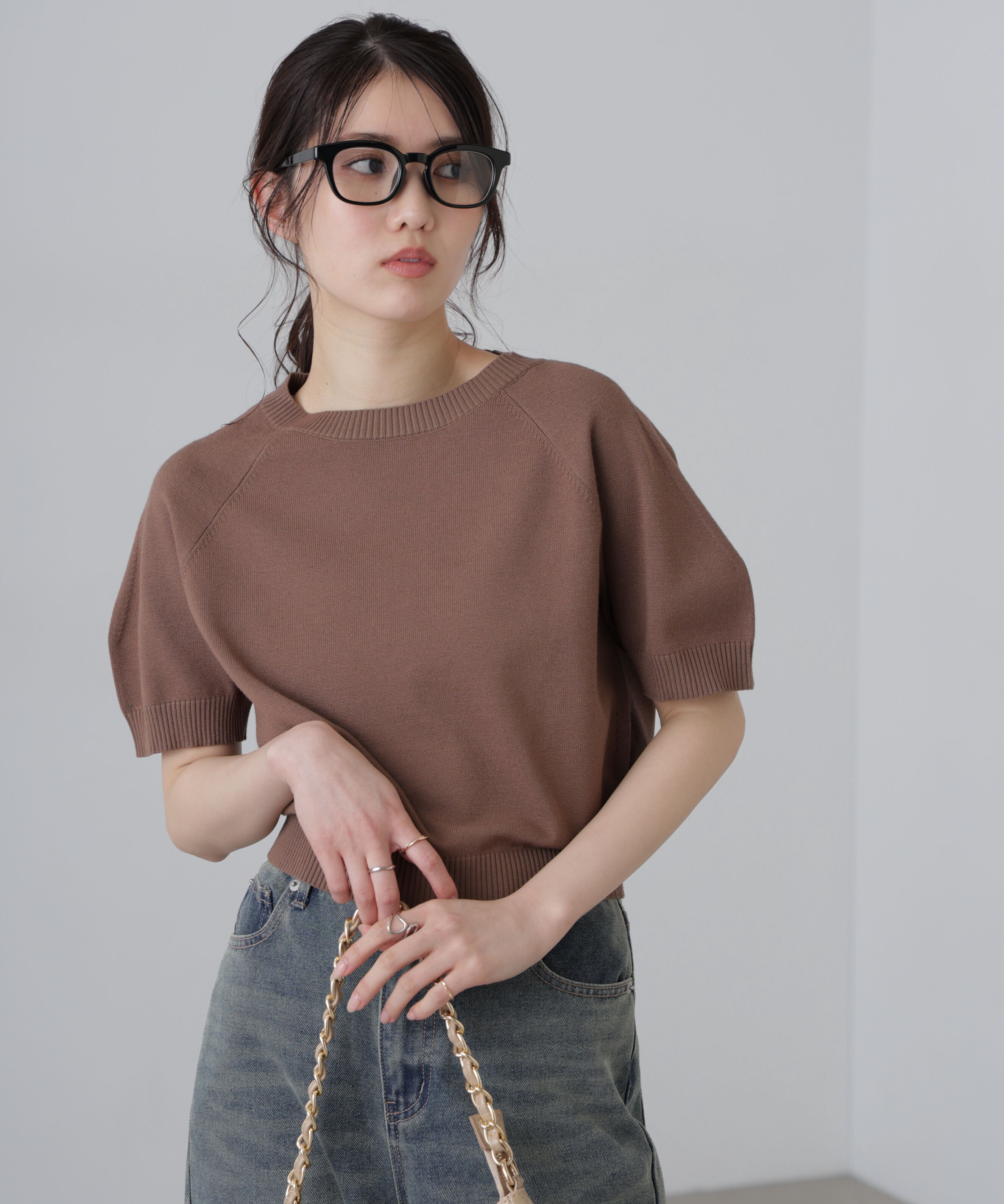  「〈洗える〉マシンウォッシャブルパフスリーブ半袖ニット」|ニット・セーター|