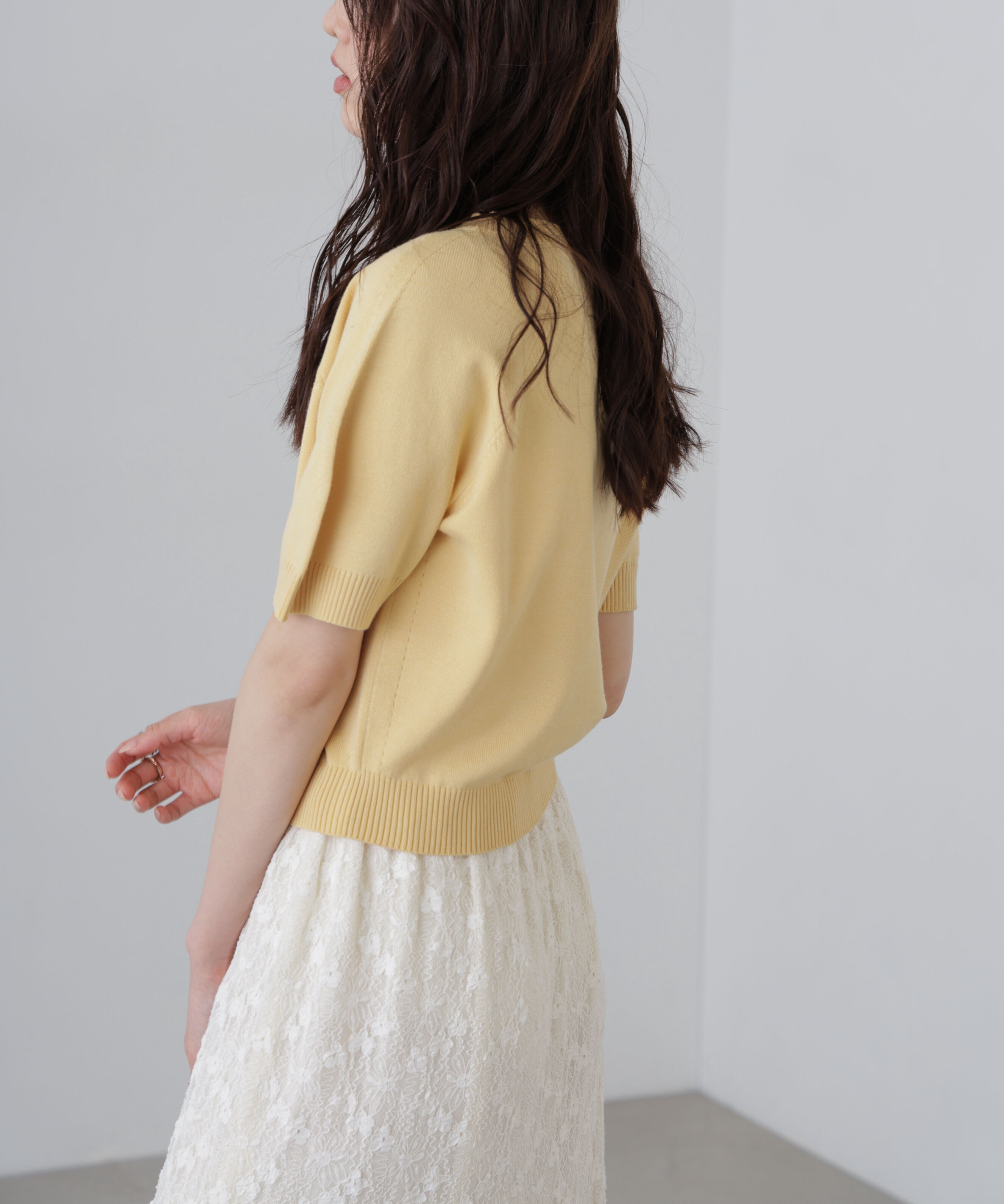  「〈洗える〉マシンウォッシャブルパフスリーブ半袖ニット」|ニット・セーター|