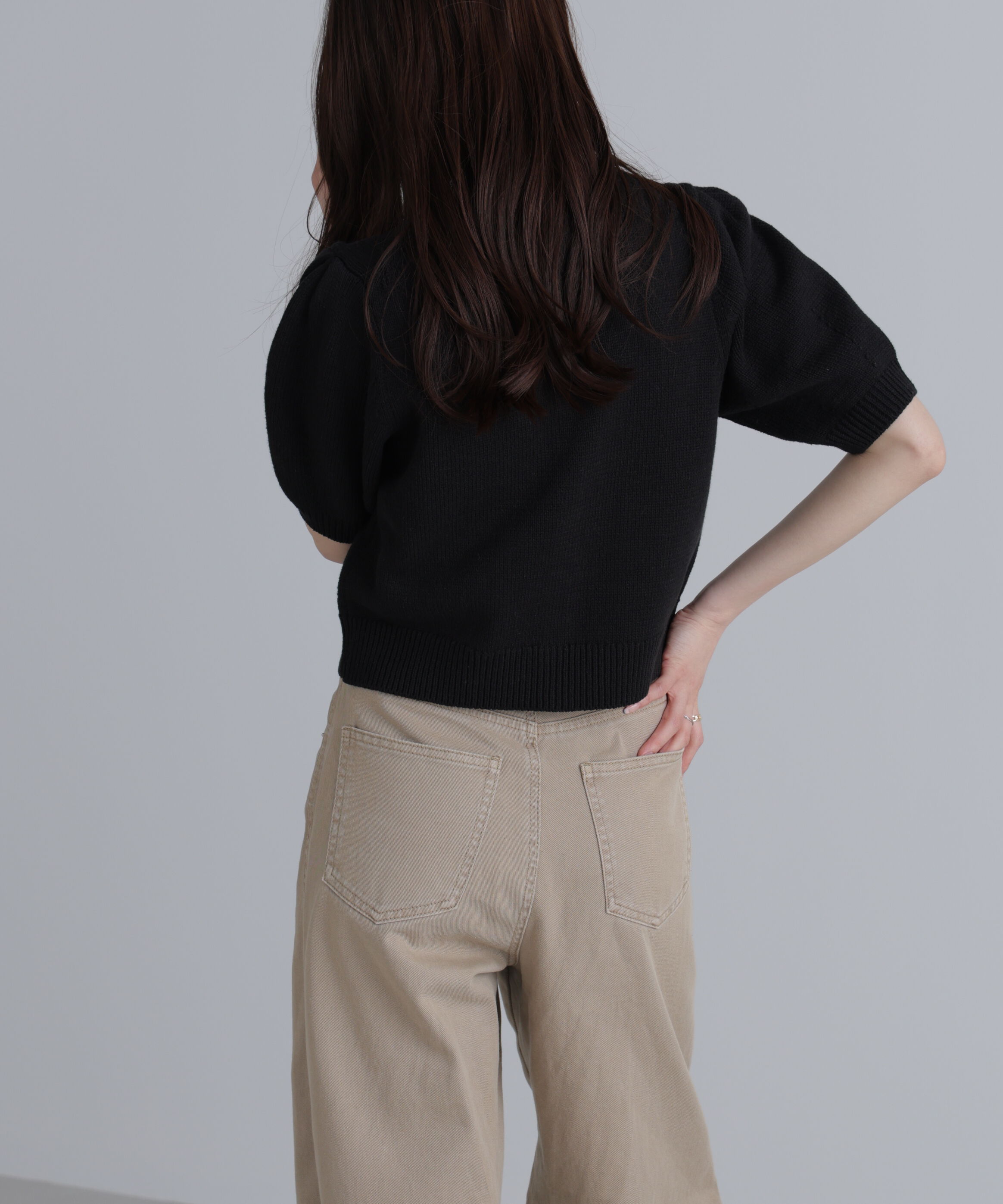  「フロントポケット半袖カーディガン」|ニット・セーター|