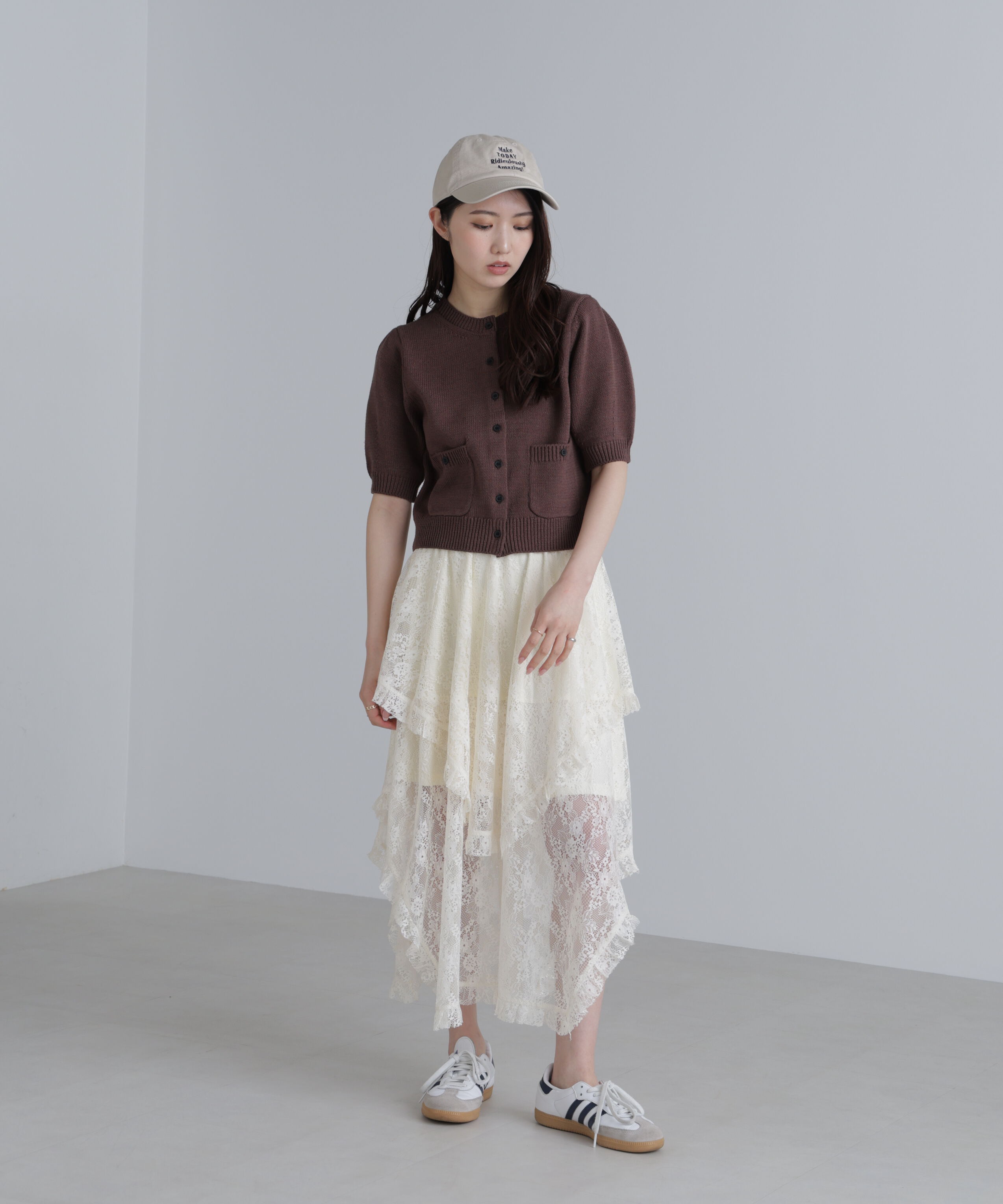  「フロントポケット半袖カーディガン」|ニット・セーター|