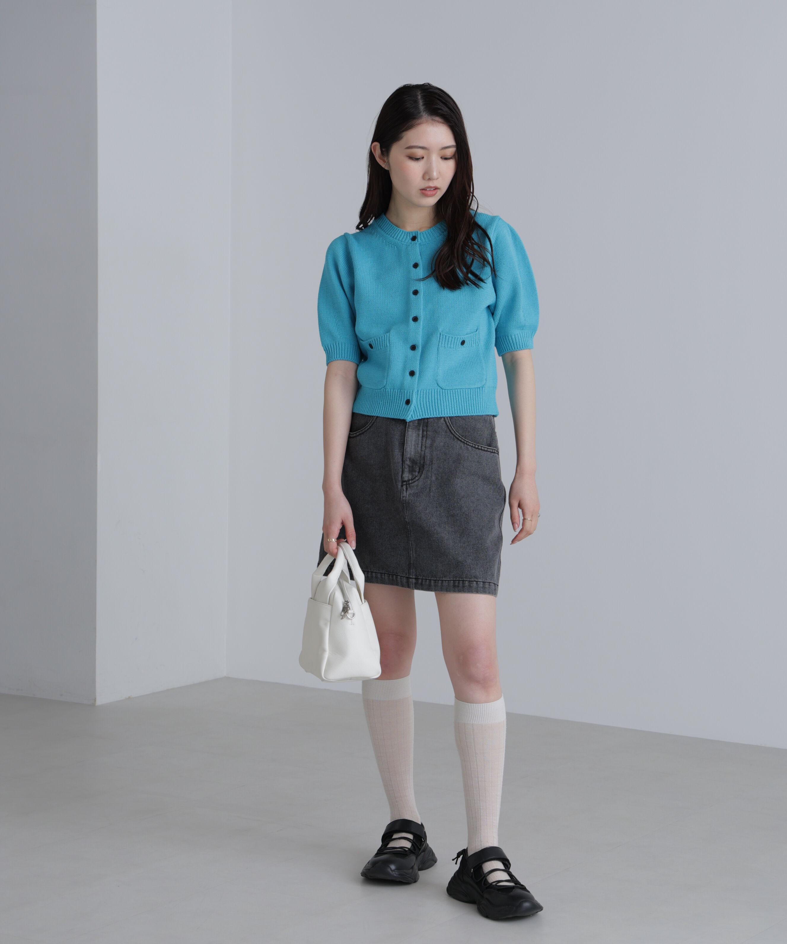  「フロントポケット半袖カーディガン」|ニット・セーター|