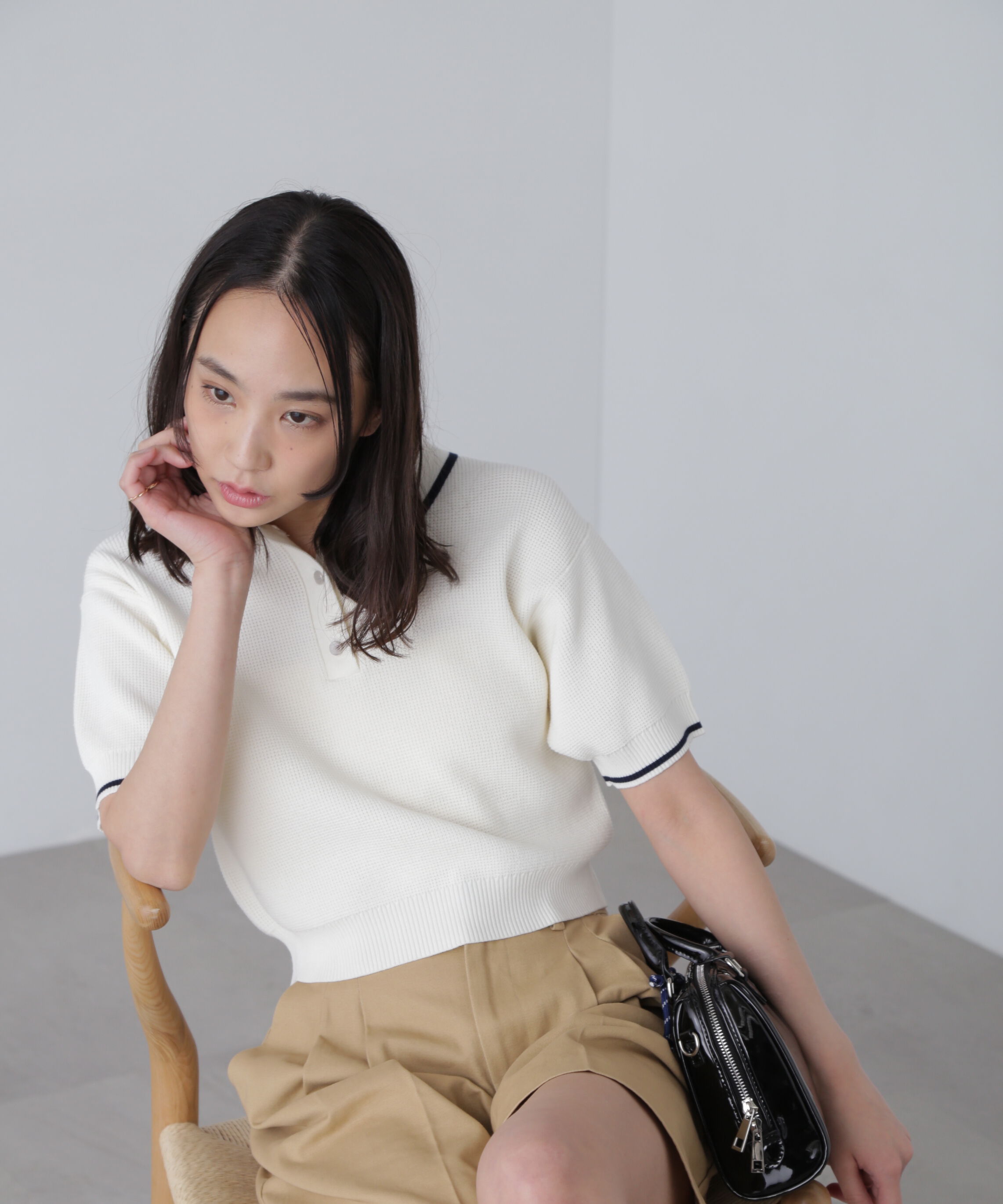  「配色ラインニットポロ」|ニット・セーター|