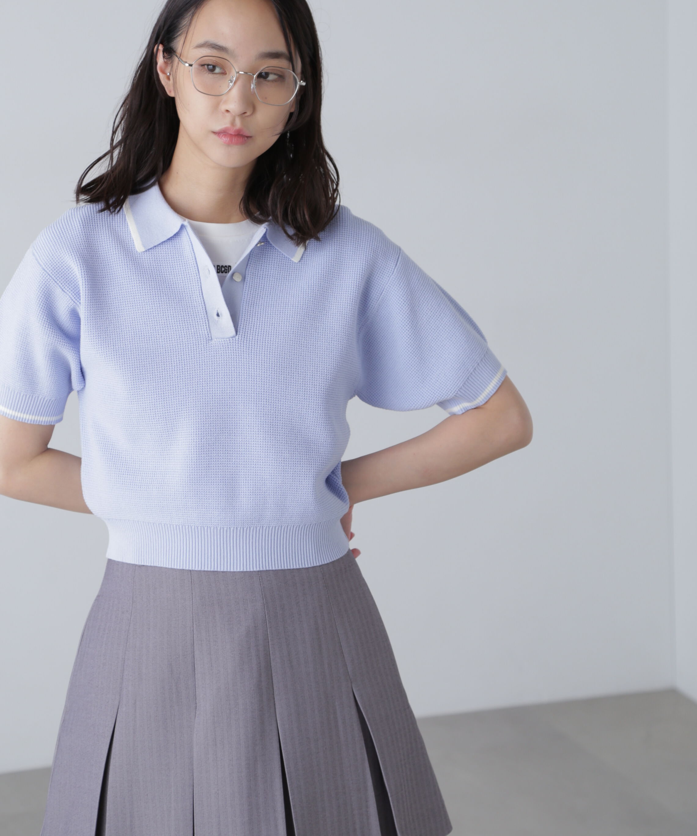  「配色ラインニットポロ」|ニット・セーター|