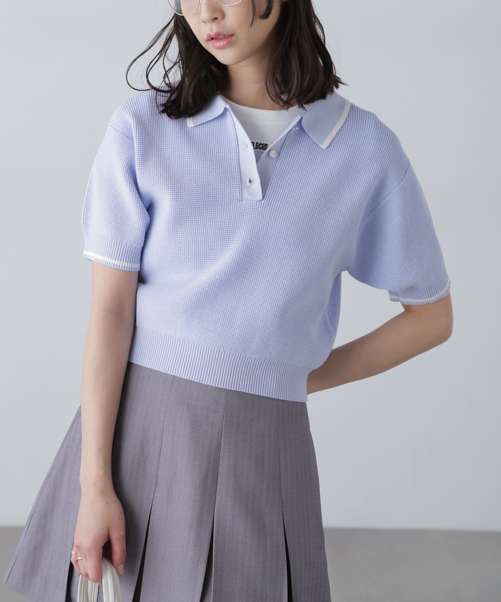  「配色ラインニットポロ」|ニット・セーター|
