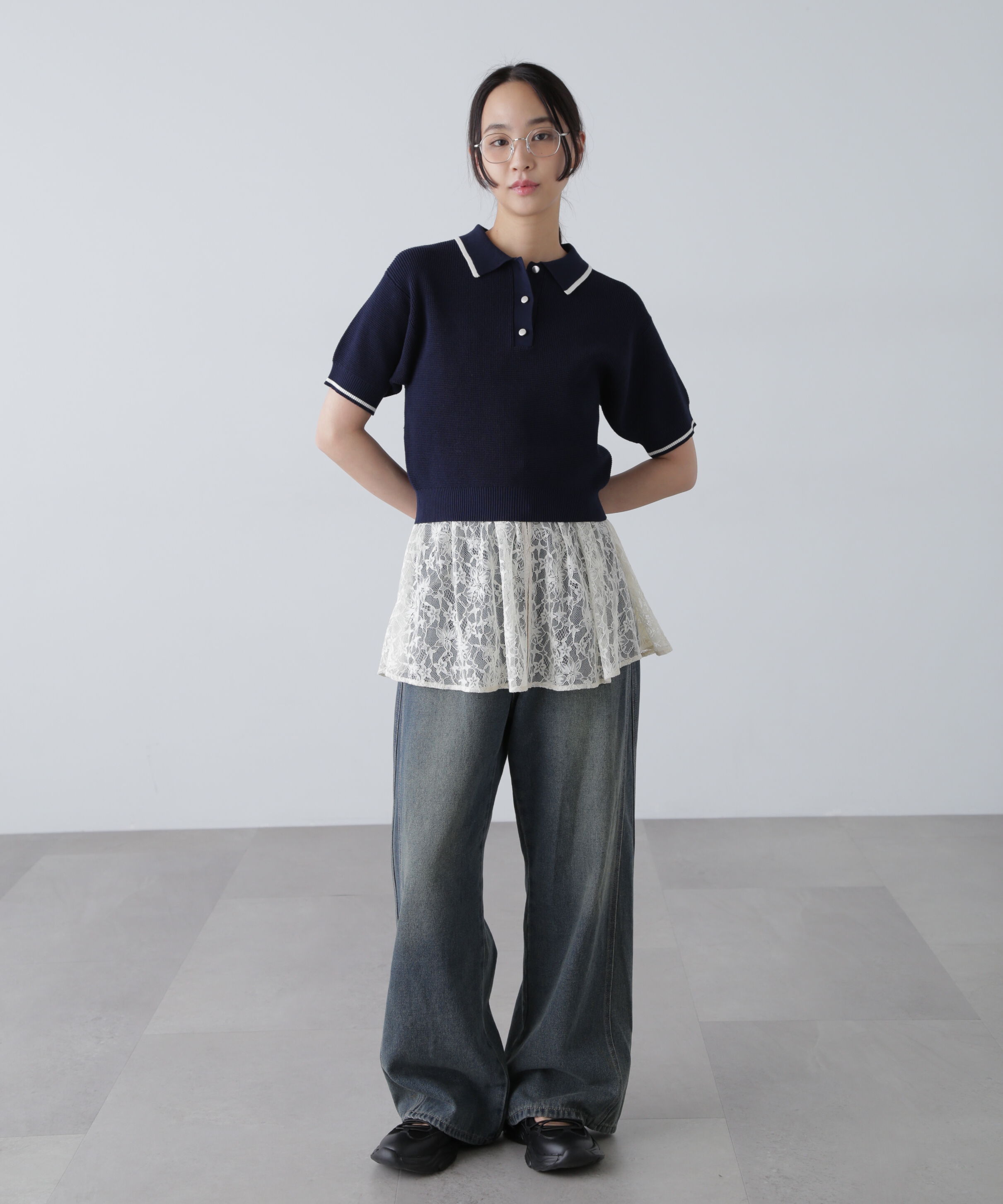  「配色ラインニットポロ」|ニット・セーター|