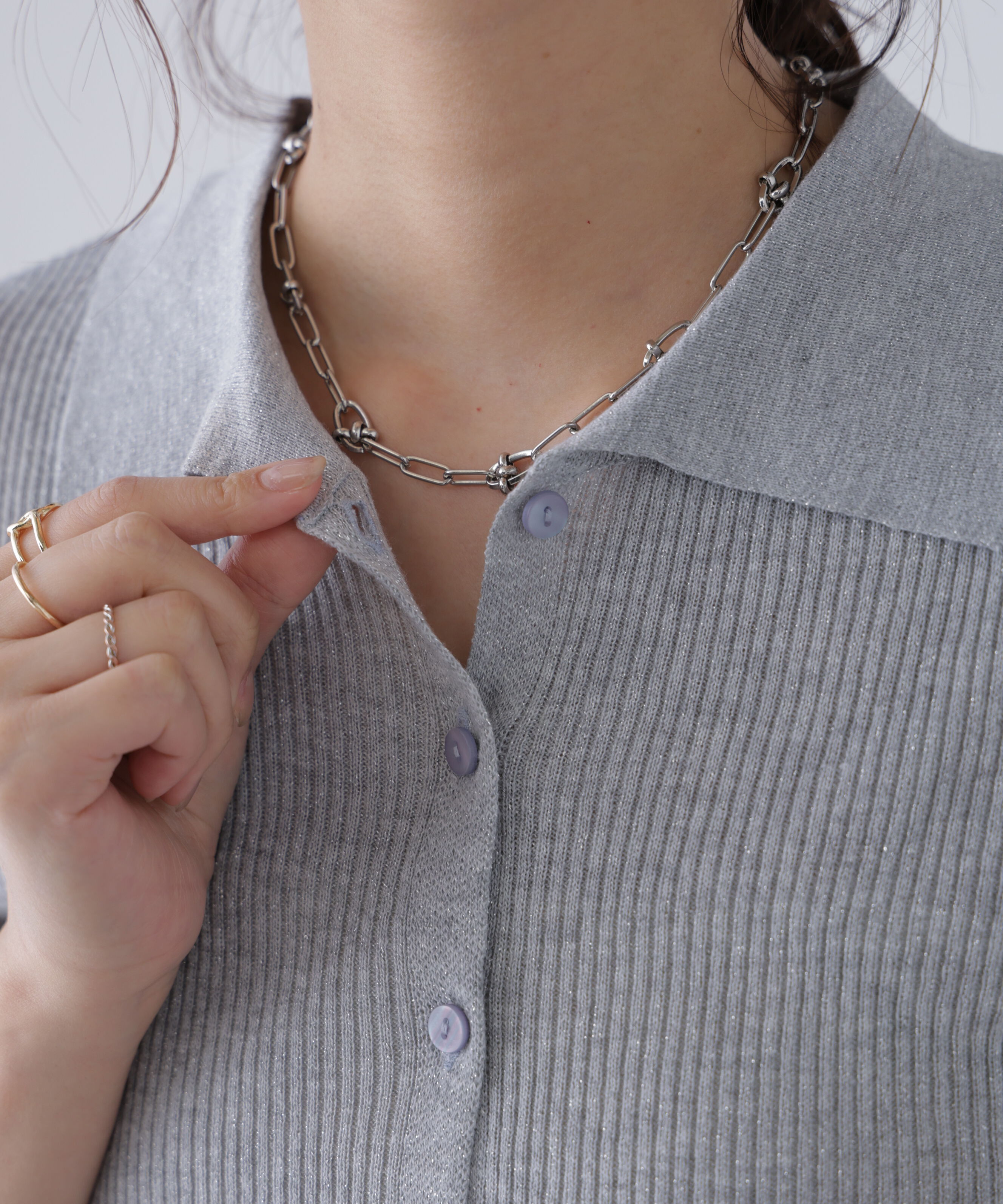  「衿付きラメニットカーディガン」|ニット・セーター|