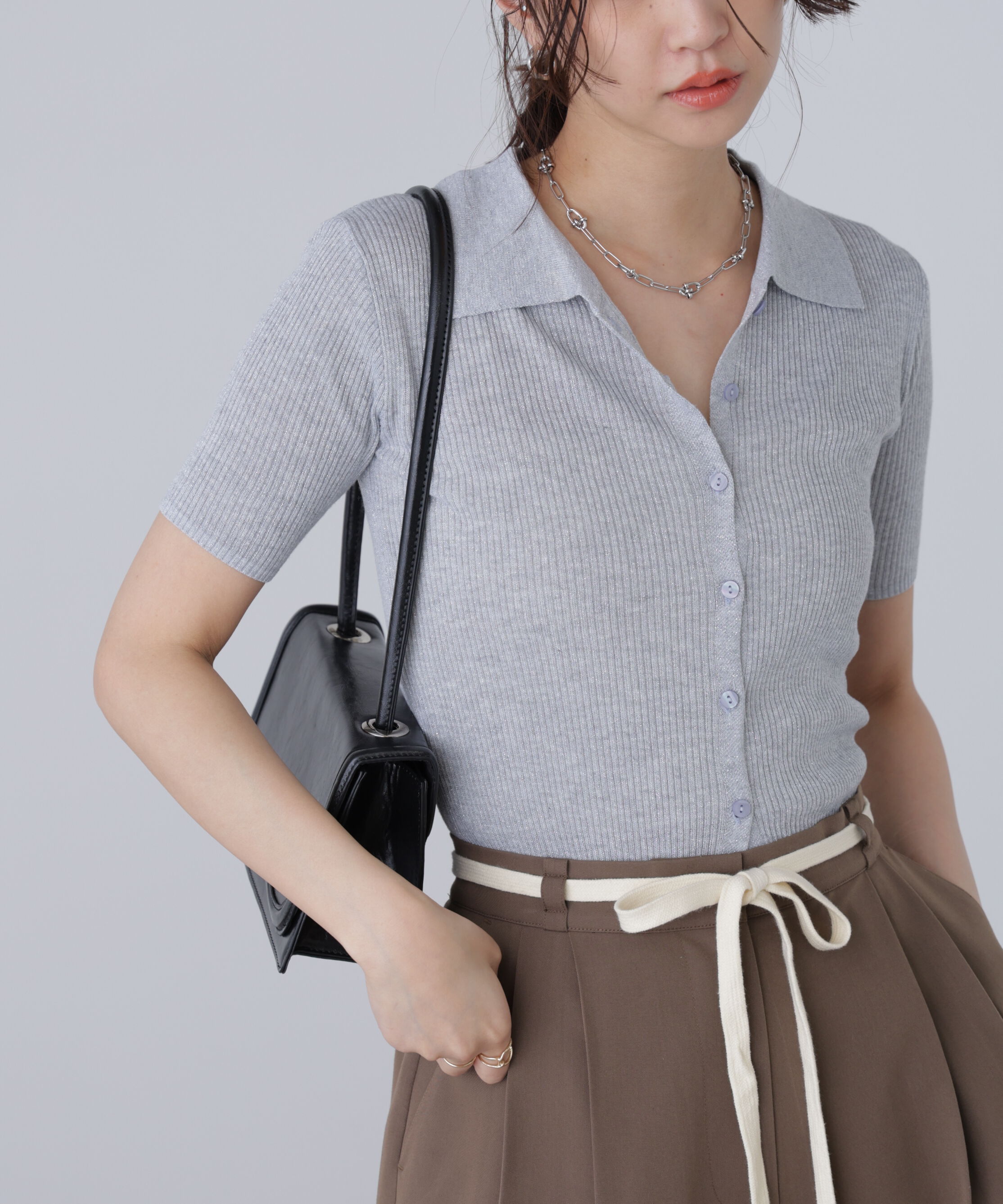  「衿付きラメニットカーディガン」|ニット・セーター|