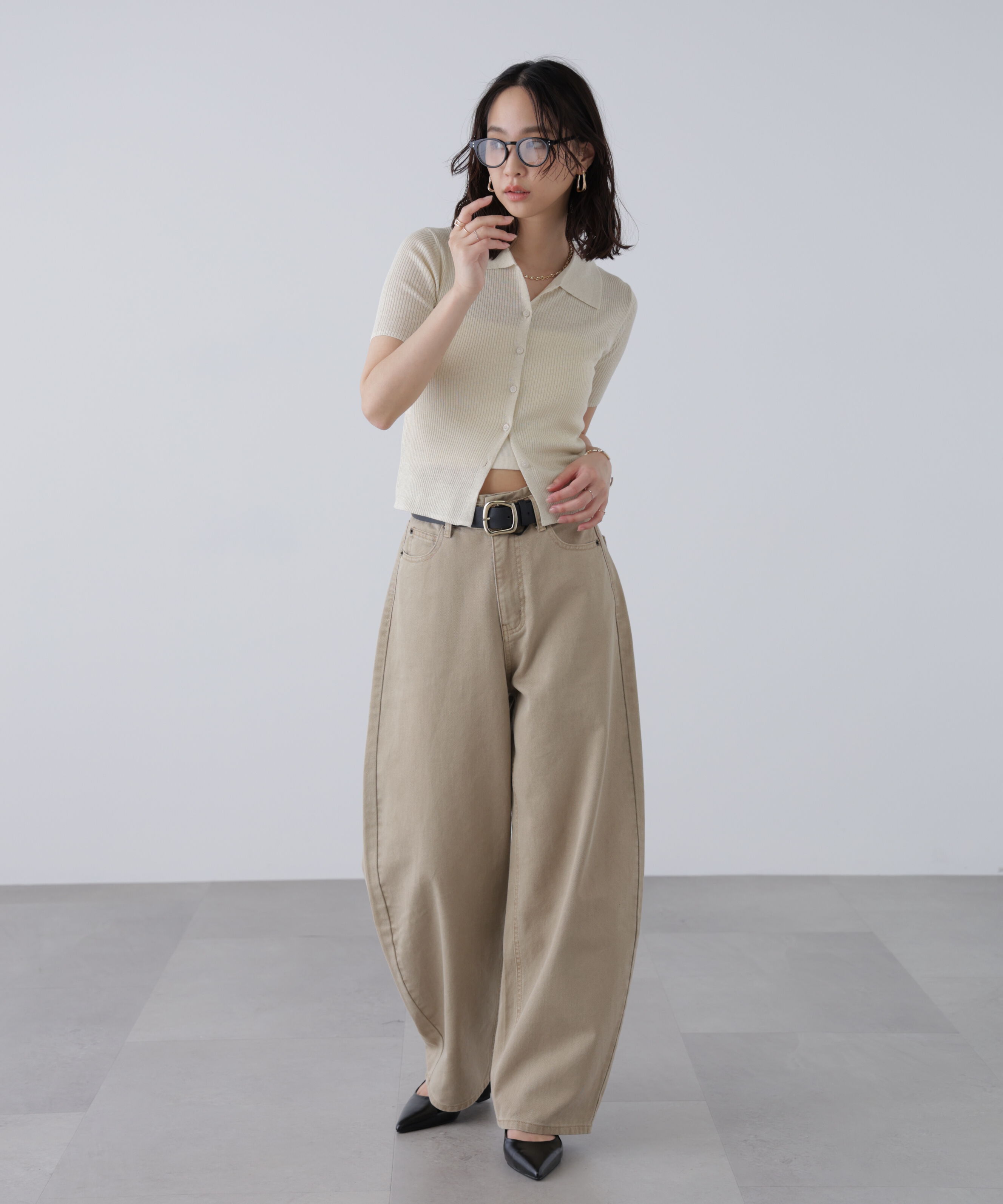  「衿付きラメニットカーディガン」|ニット・セーター|