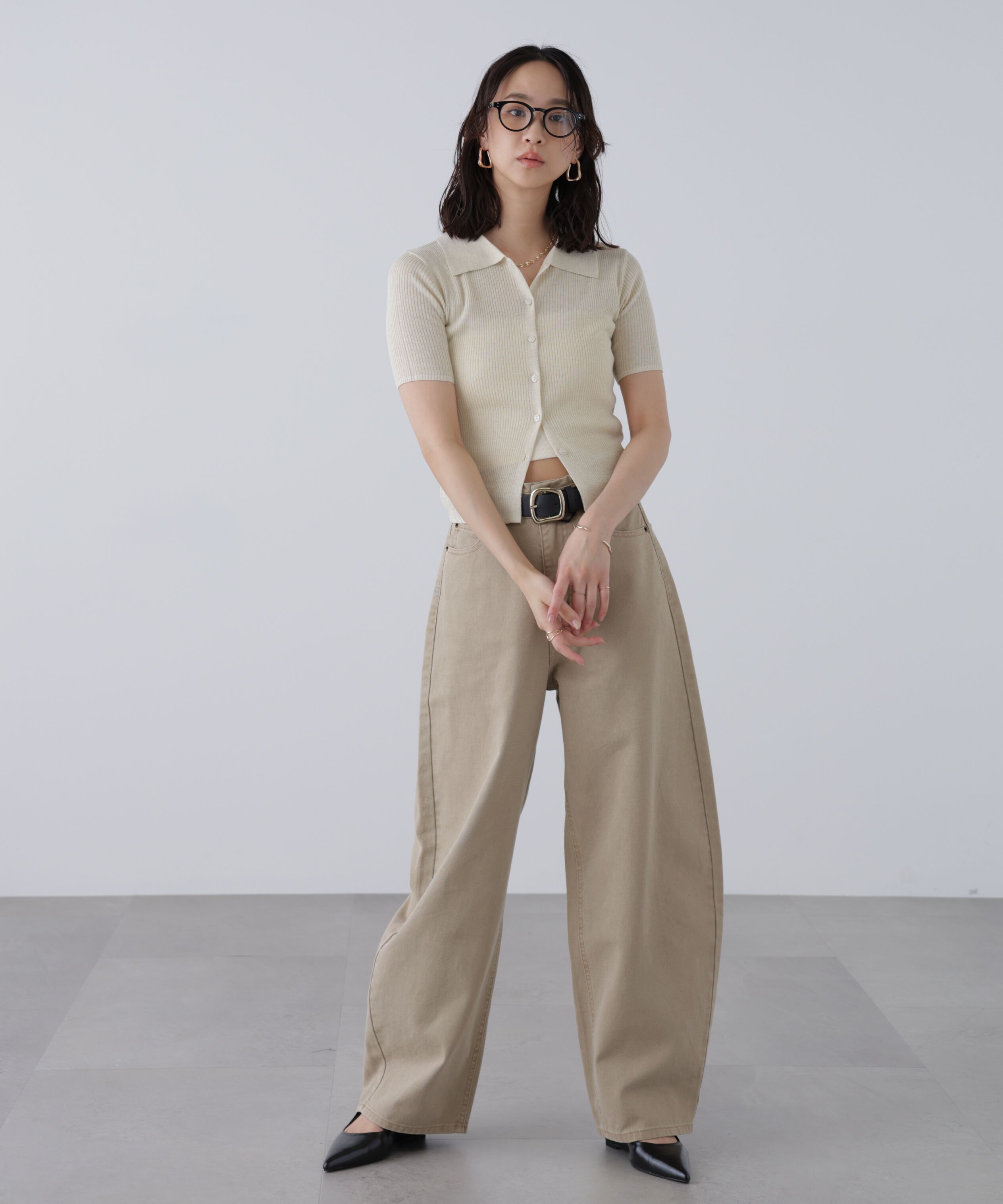  「衿付きラメニットカーディガン」|ニット・セーター|