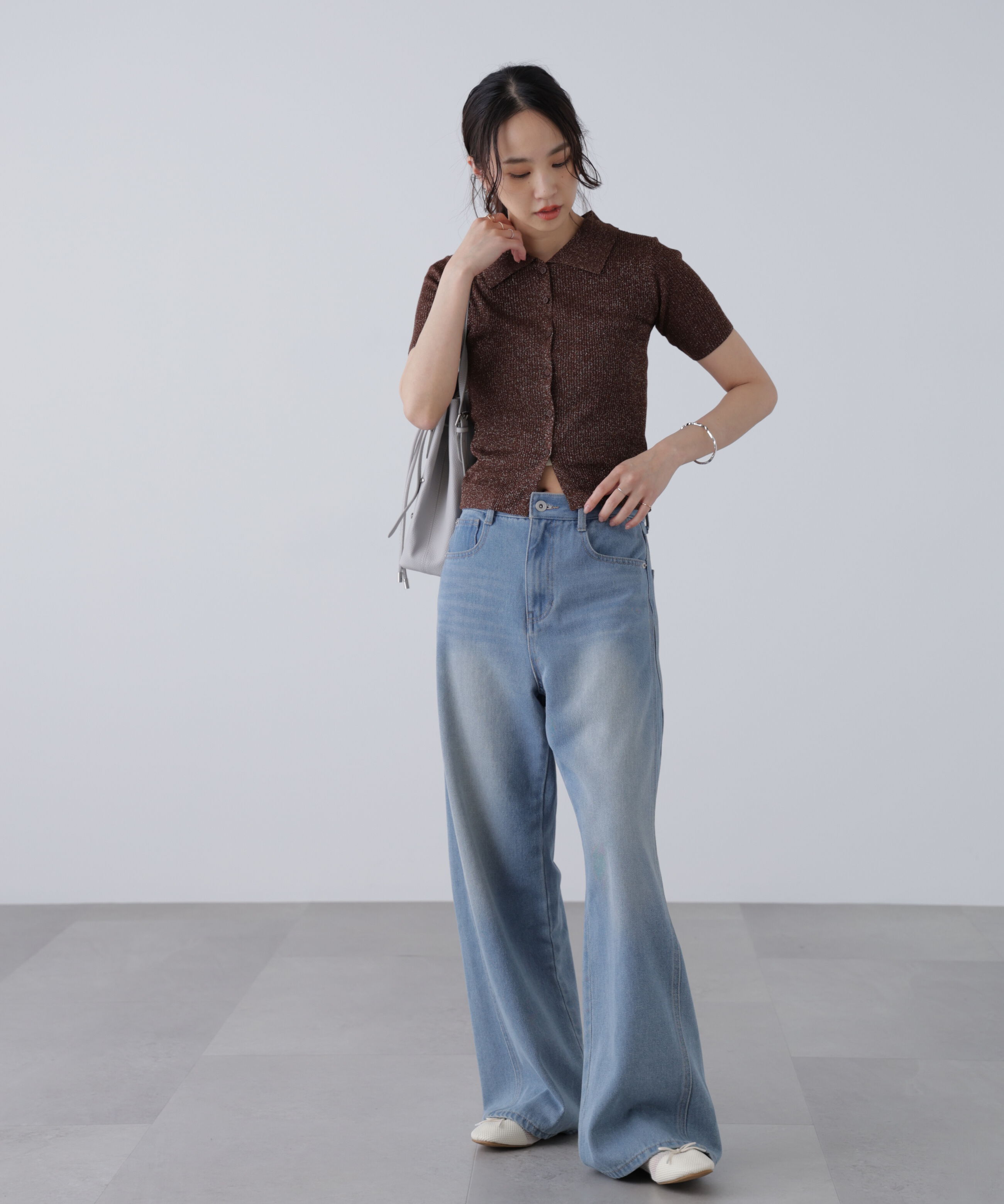  「衿付きラメニットカーディガン」|ニット・セーター|