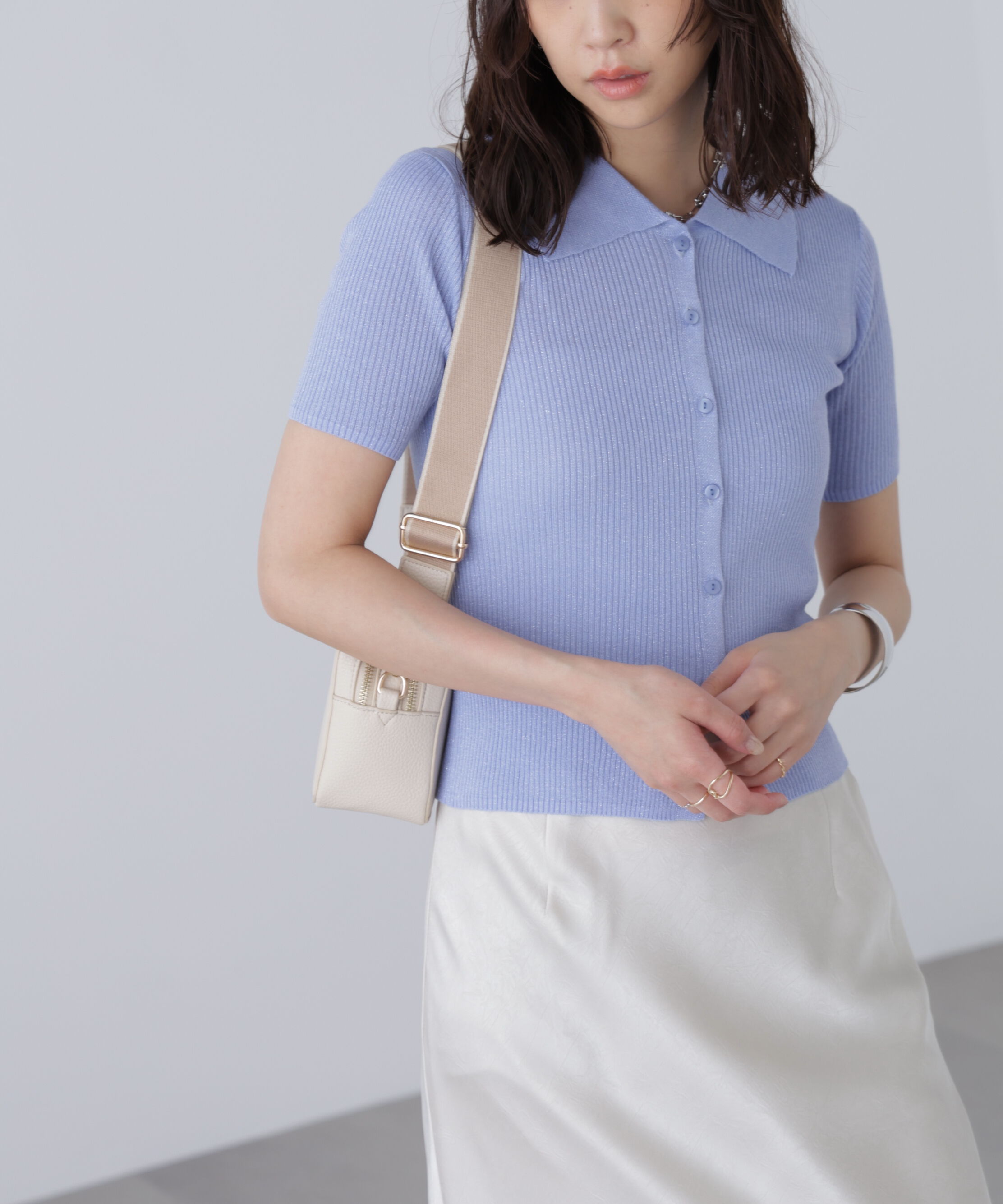  「衿付きラメニットカーディガン」|ニット・セーター|