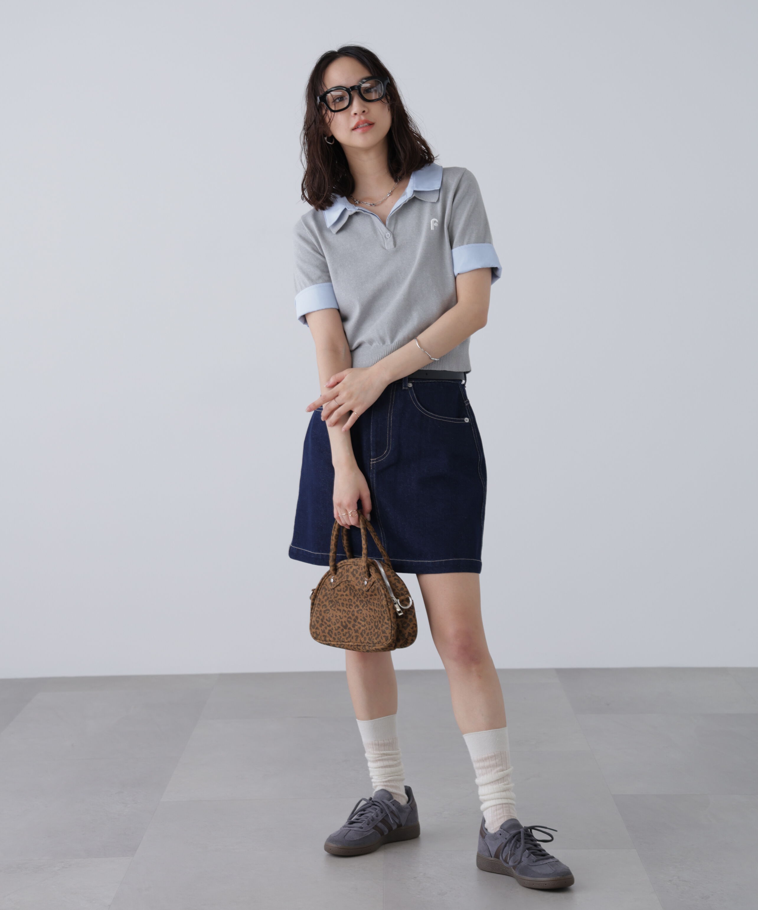  「衿付きレイヤード風半袖ポロニット」|ニット・セーター|