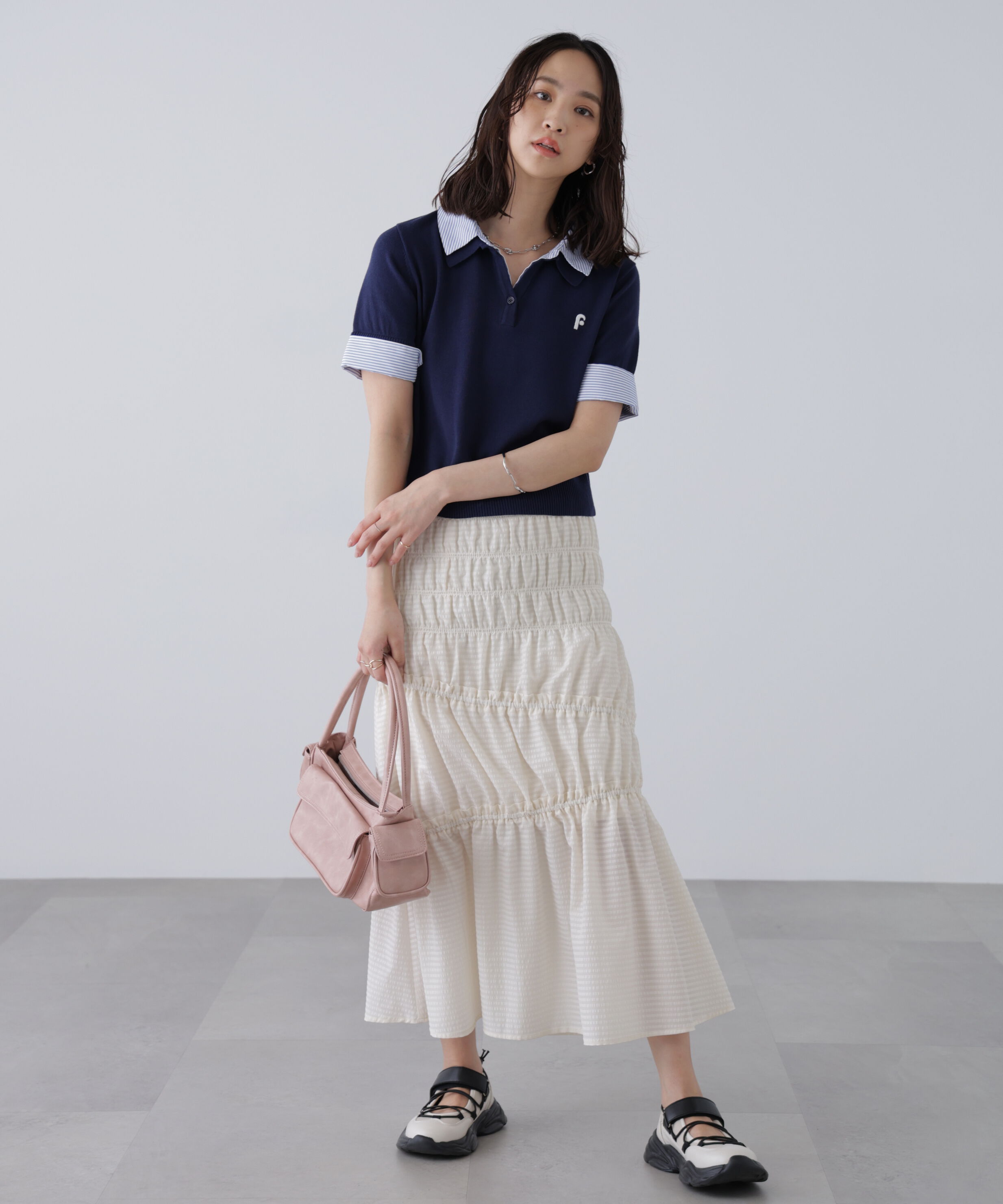  「衿付きレイヤード風半袖ポロニット」|ニット・セーター|