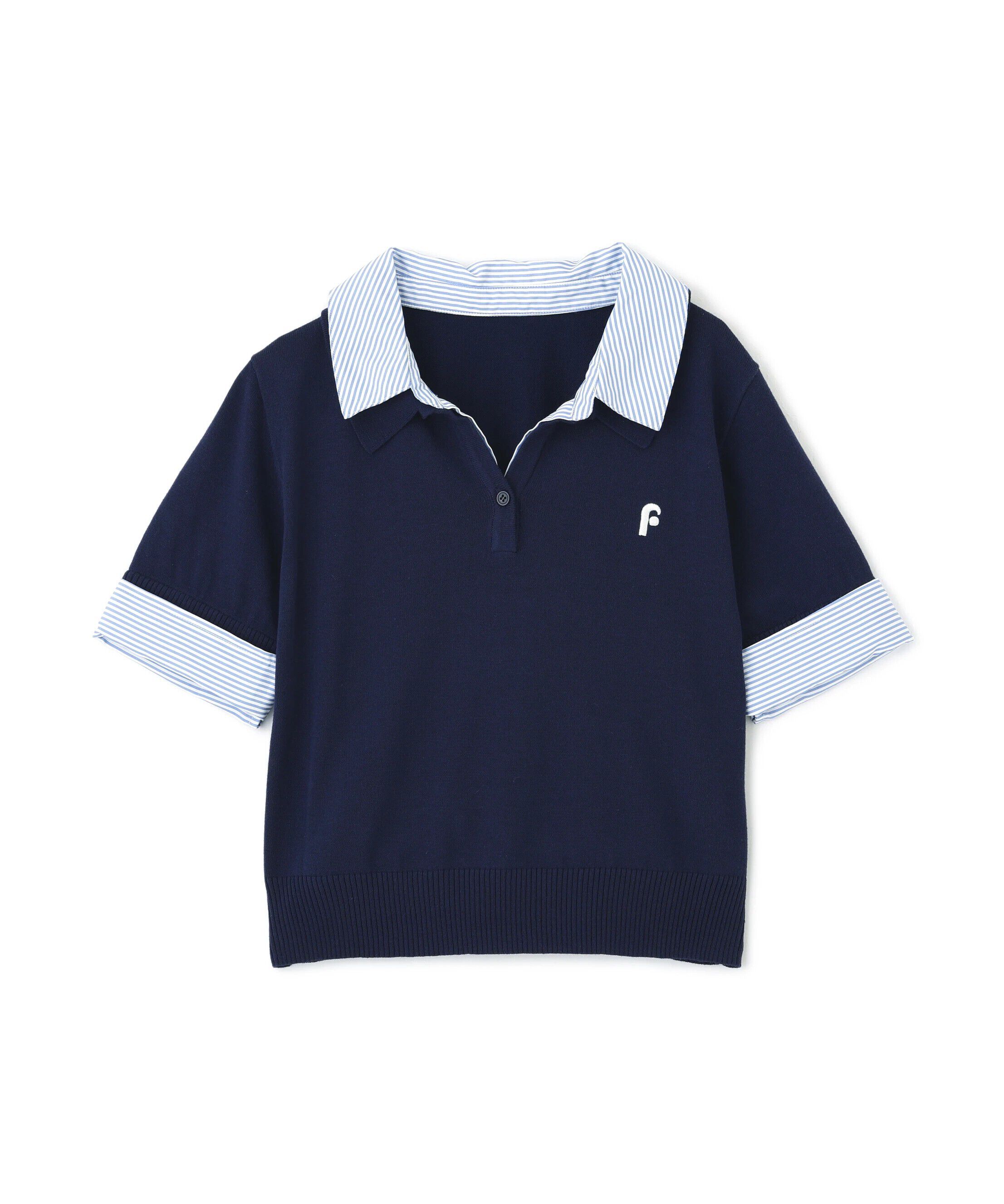  「衿付きレイヤード風半袖ポロニット」|ニット・セーター|