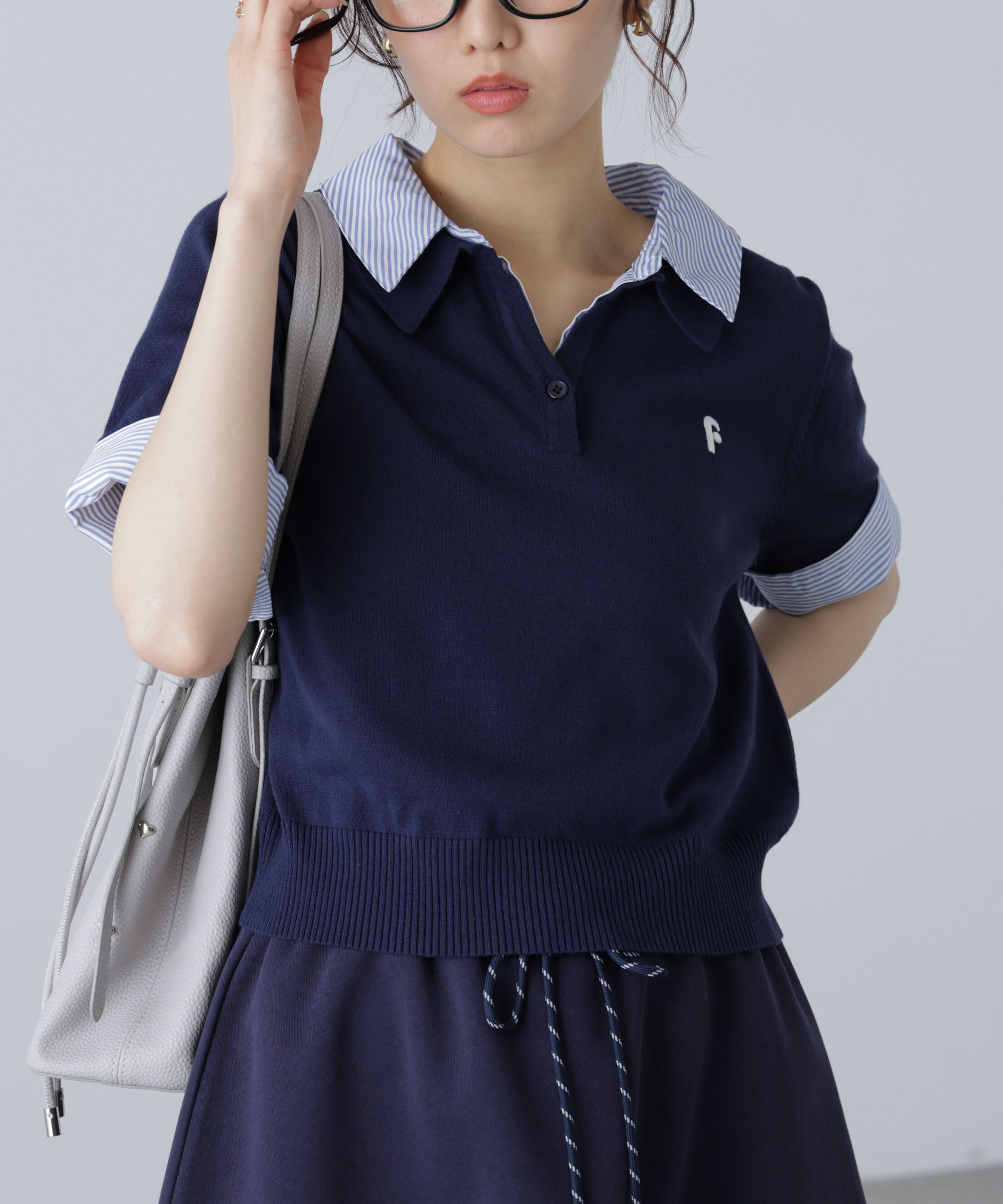  「衿付きレイヤード風半袖ポロニット」|ニット・セーター|