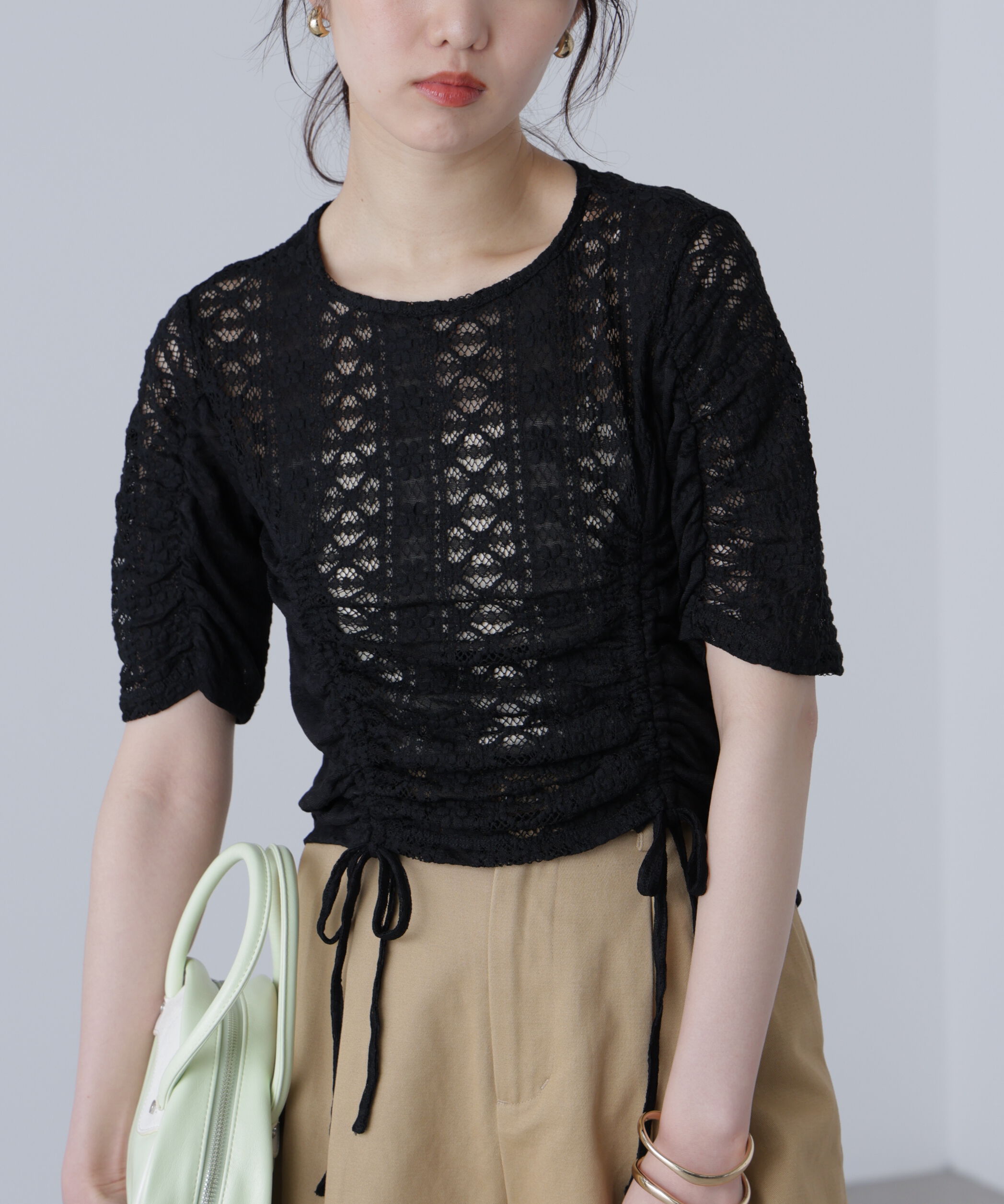  「ストレッチレースドロストトップス」|シャツ・ブラウス|