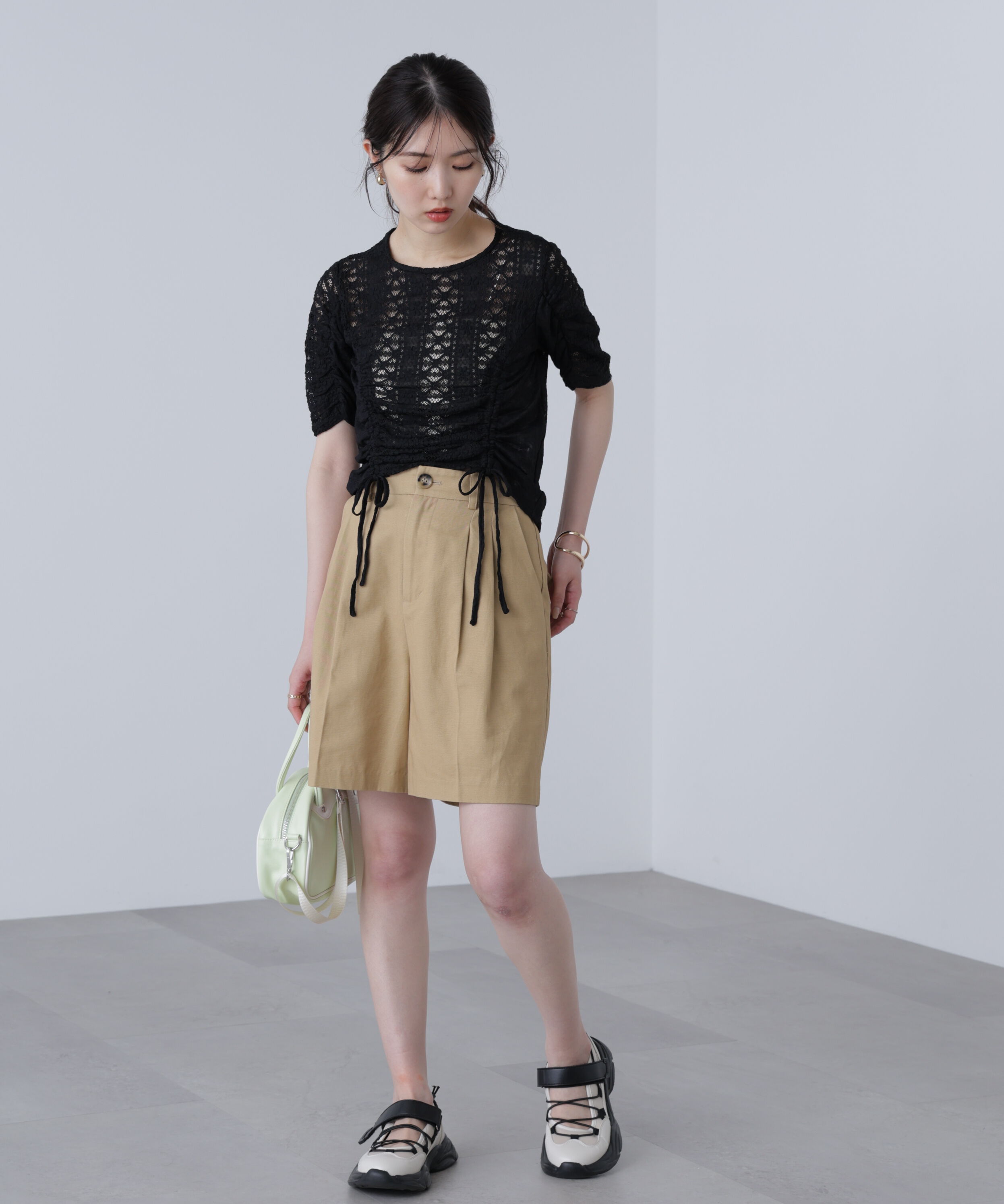  「ストレッチレースドロストトップス」|シャツ・ブラウス|