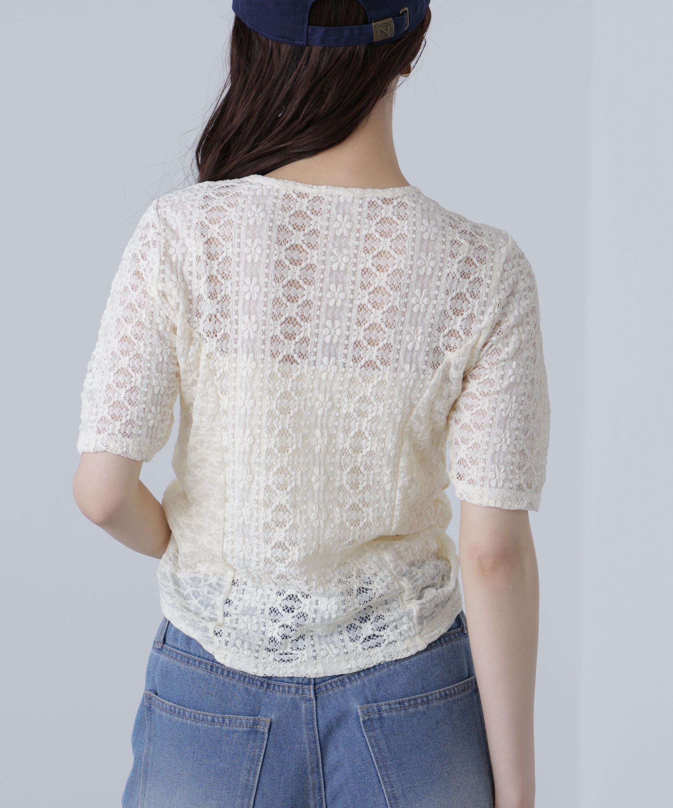  「ストレッチレースドロストトップス」|シャツ・ブラウス|