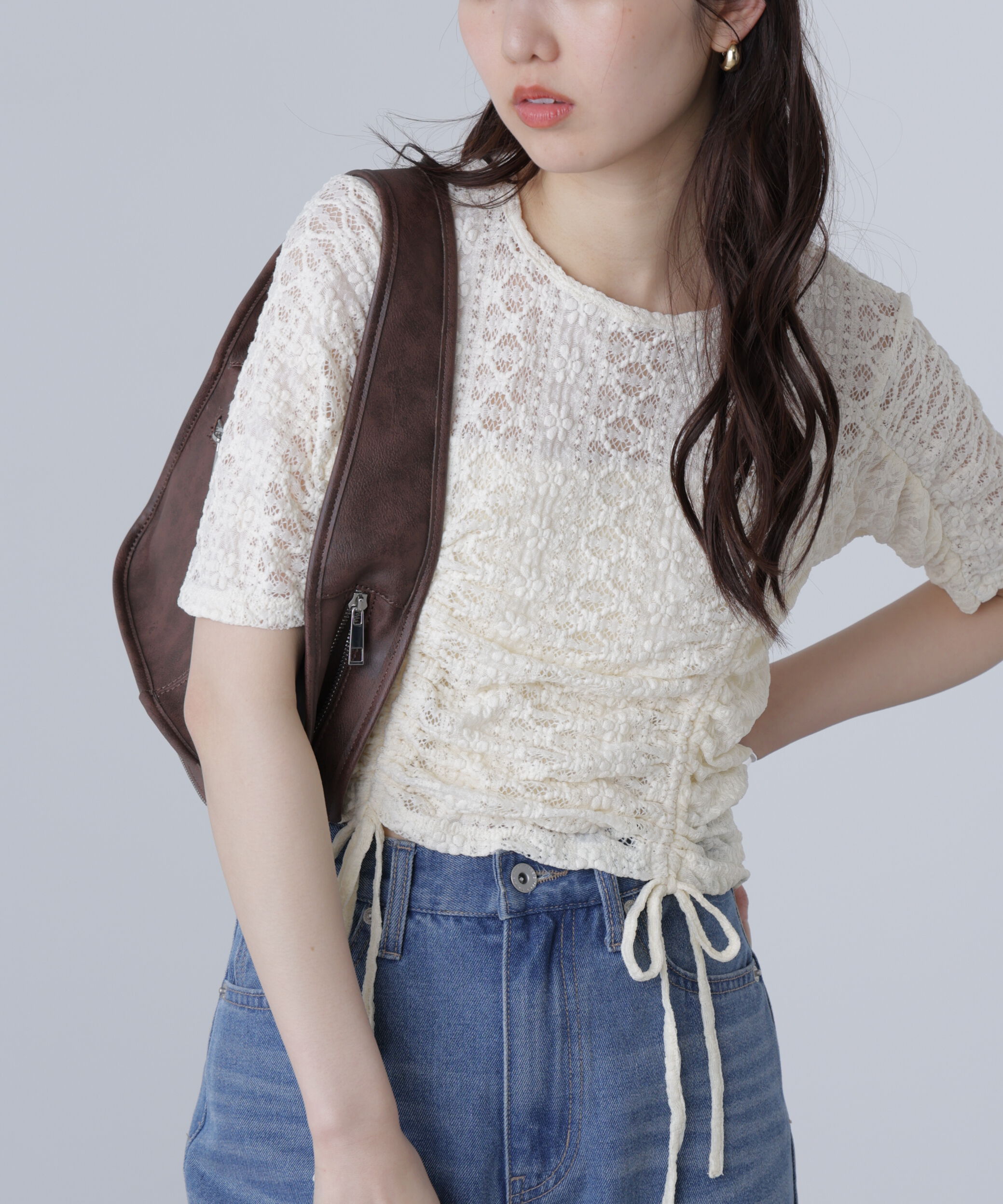  「ストレッチレースドロストトップス」|シャツ・ブラウス|