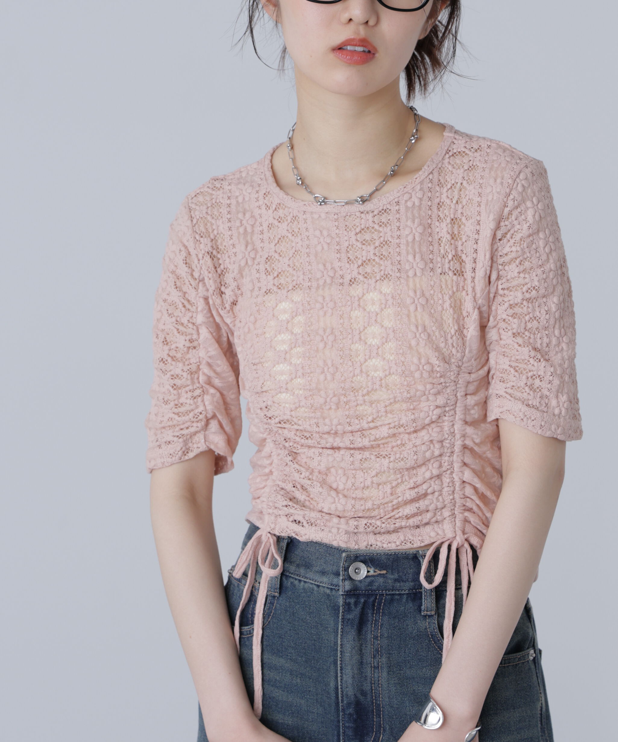  「ストレッチレースドロストトップス」|シャツ・ブラウス|