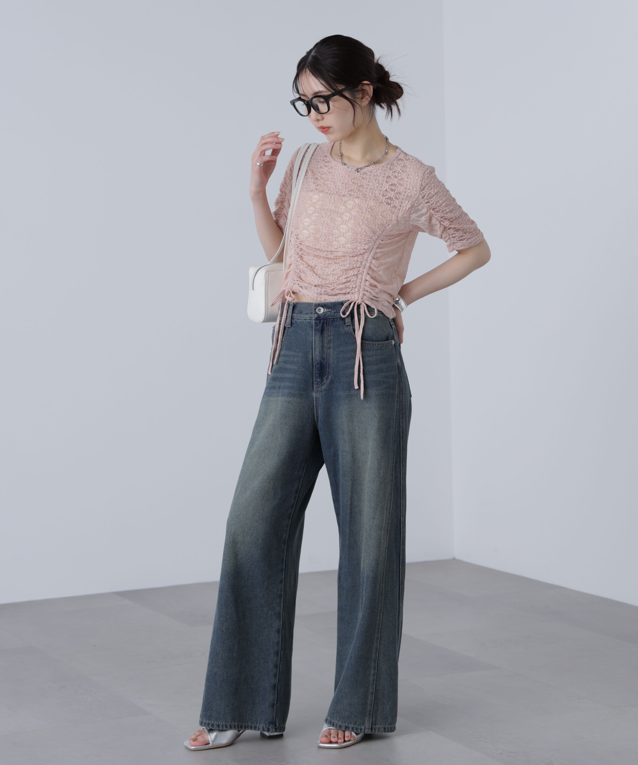  「ストレッチレースドロストトップス」|シャツ・ブラウス|