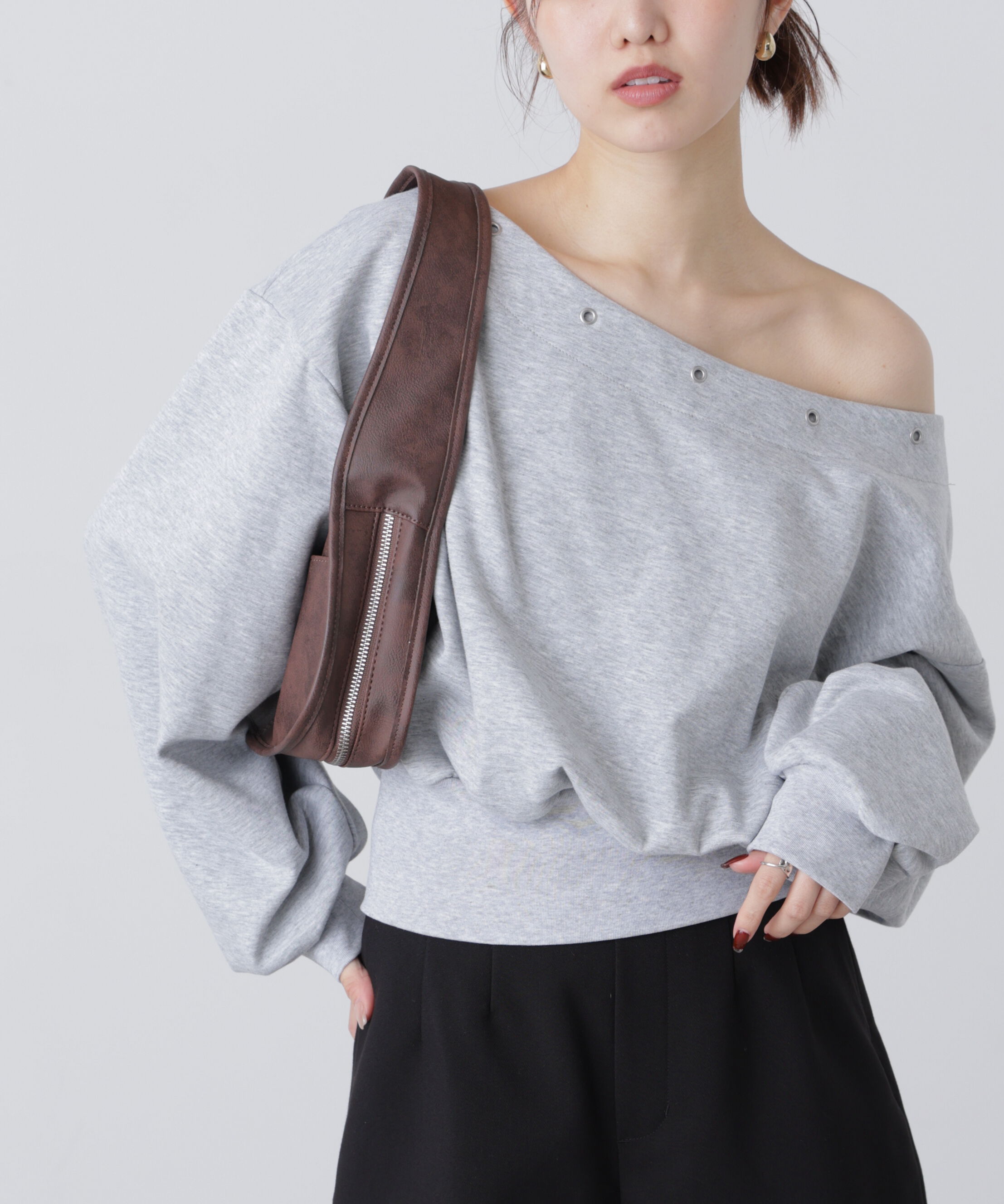  「ハトメオフショルスウェット」|Tシャツ・カットソー|グレー