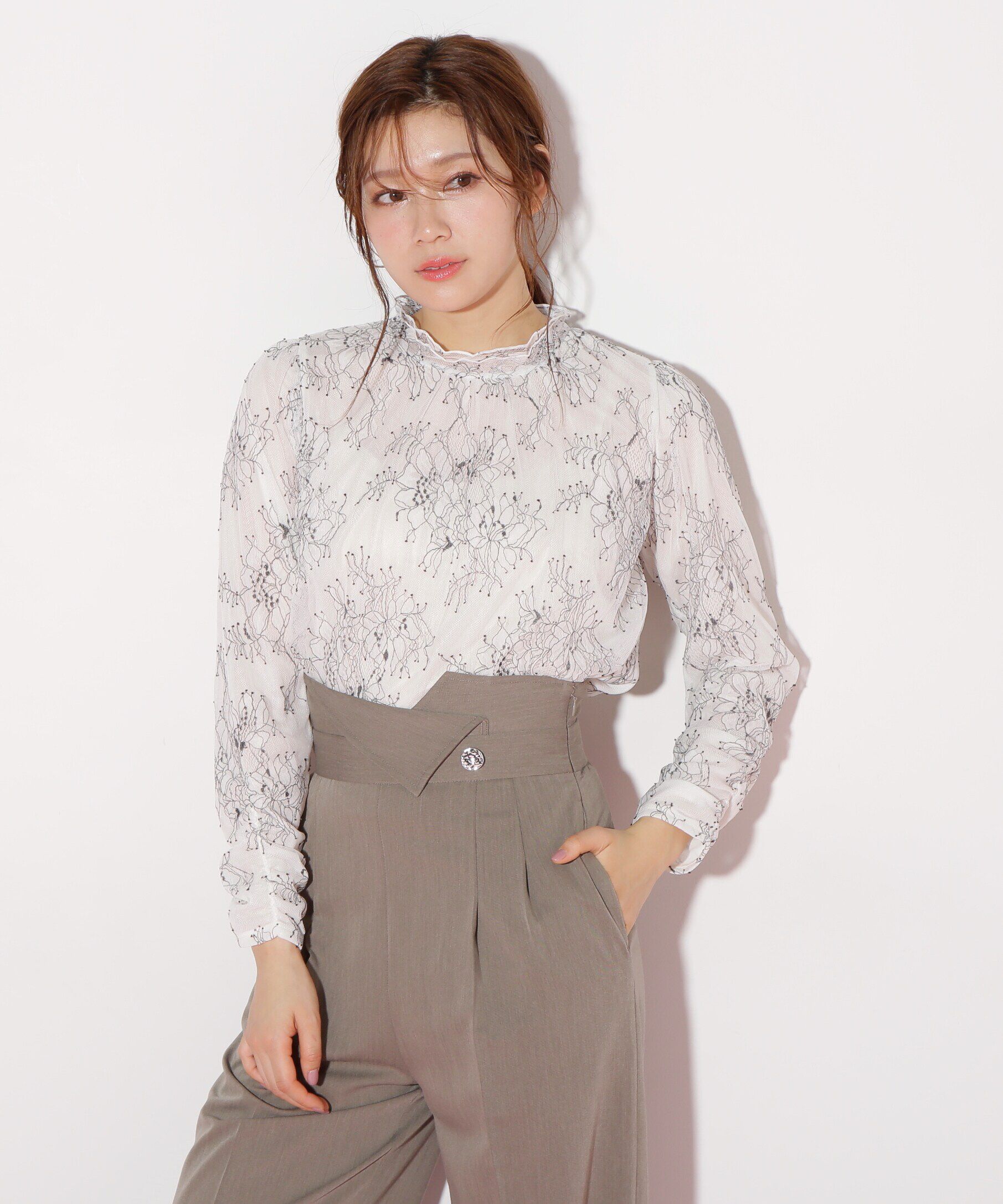  「ストレッチチュールレーストップス」|Tシャツ・カットソー|