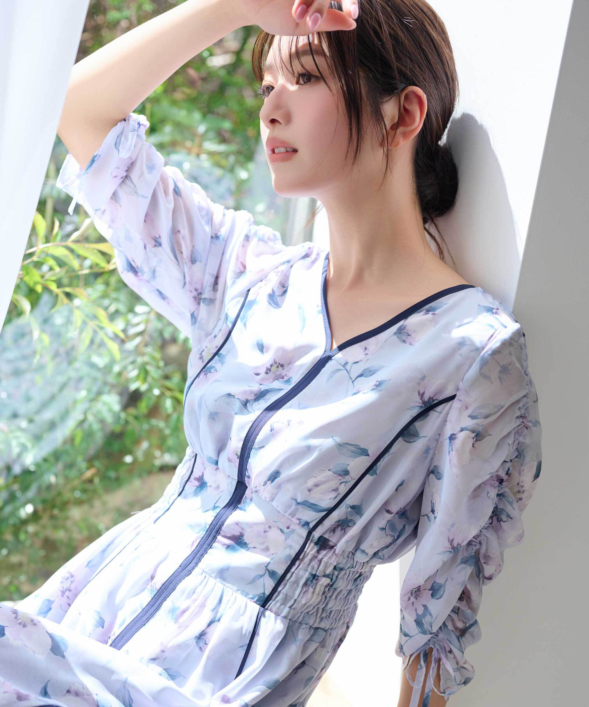  「フラワープリントバイカラーワンピース」|ワンピース|