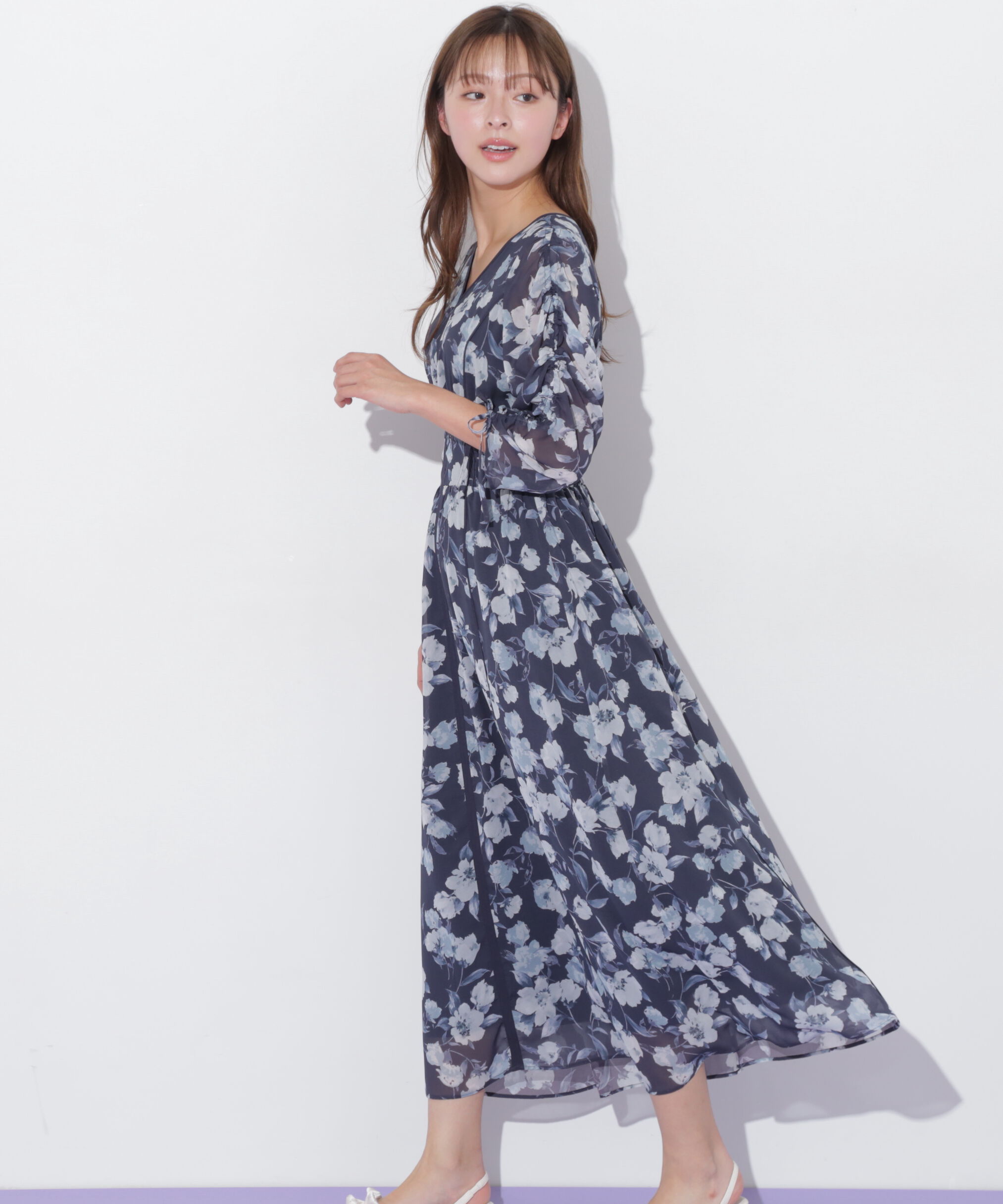  「フラワープリントバイカラーワンピース」|ワンピース|