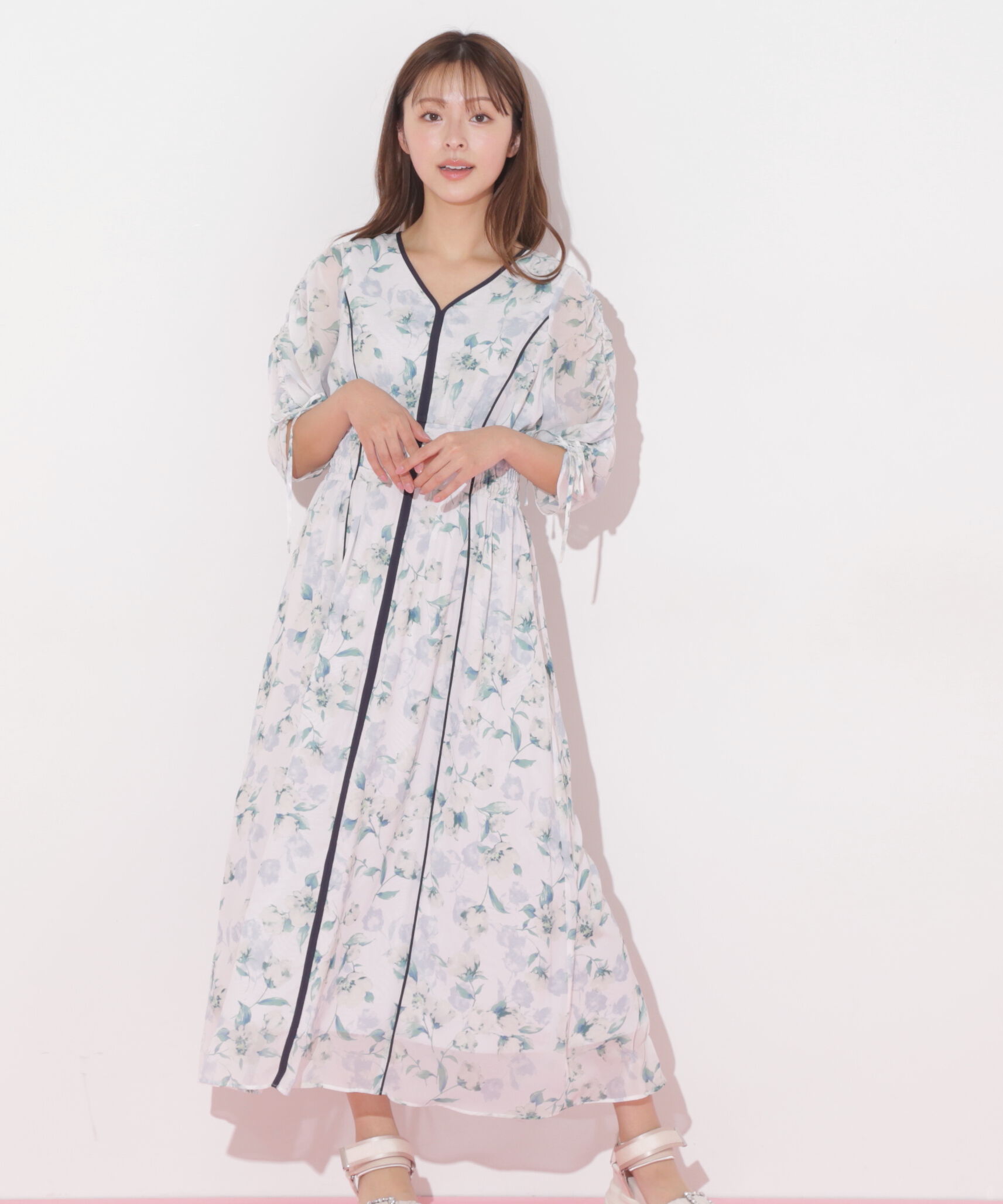  「フラワープリントバイカラーワンピース」|ワンピース|