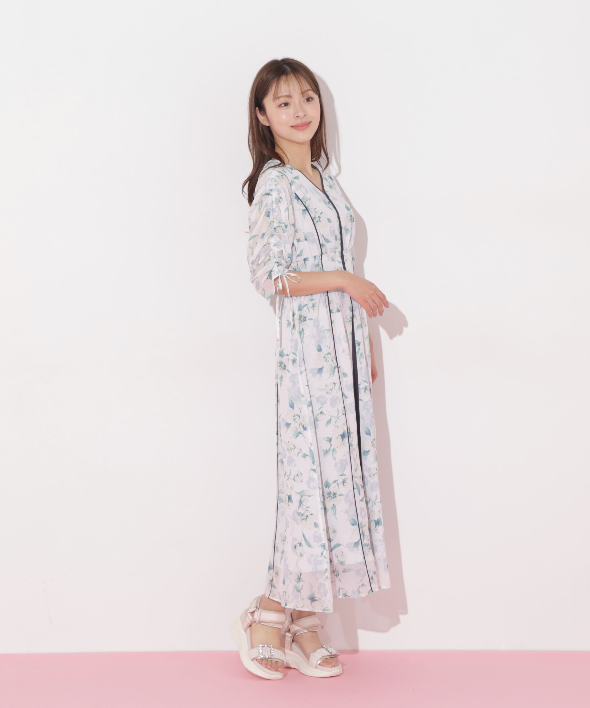  「フラワープリントバイカラーワンピース」|ワンピース|