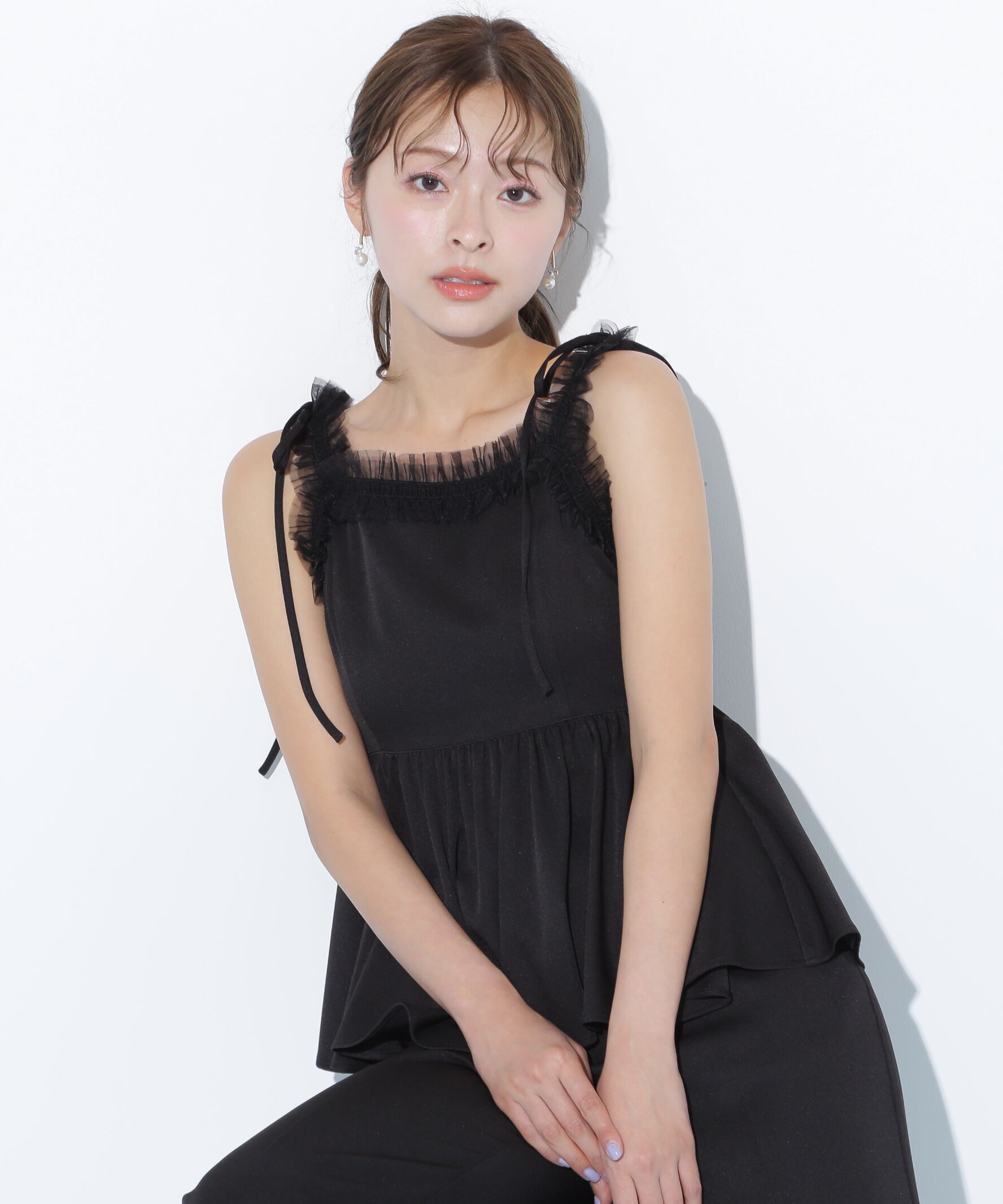  「ペプラムキャミフレアパンツセットアップ」|ワンピース|