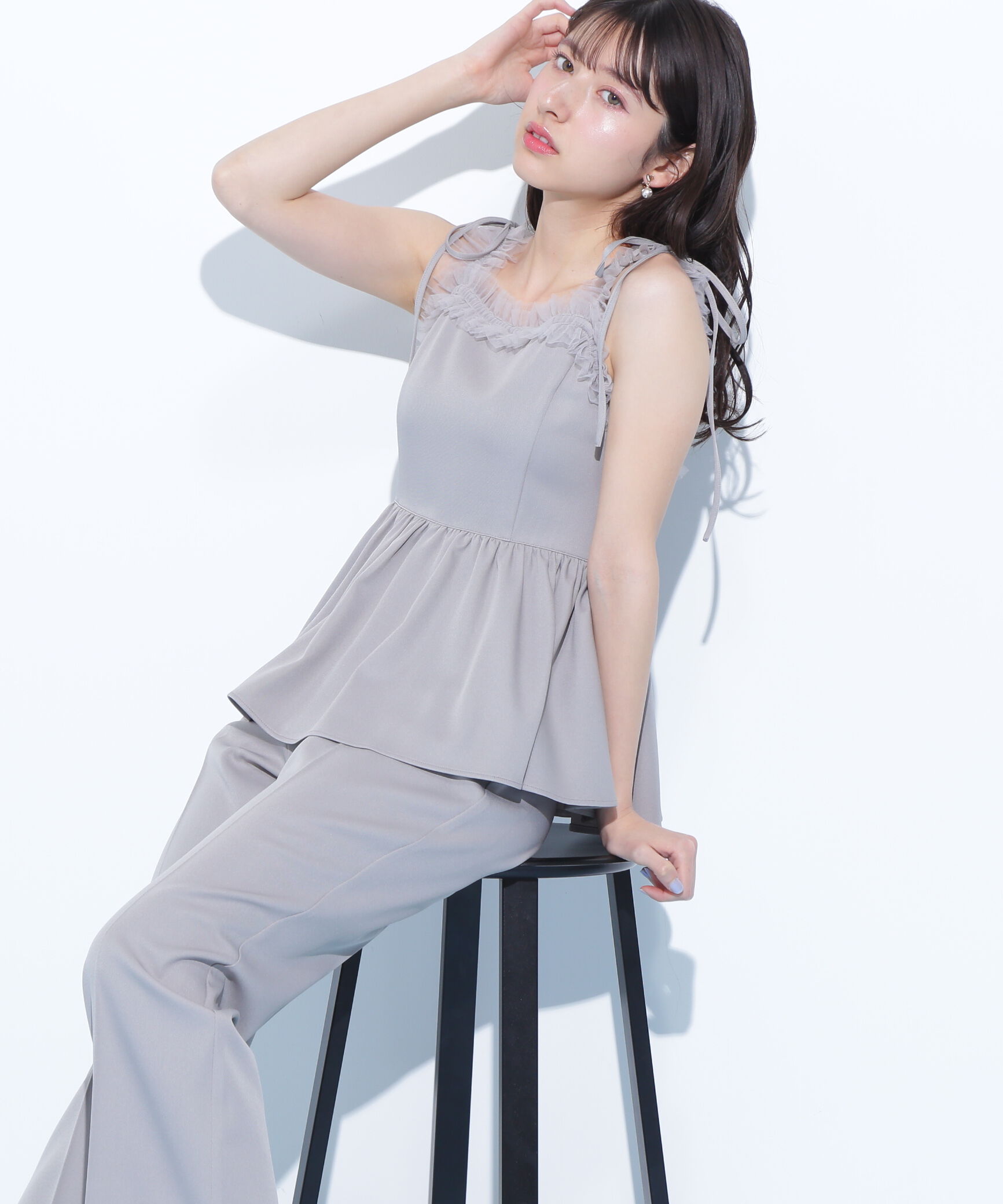  「ペプラムキャミフレアパンツセットアップ」|ワンピース|