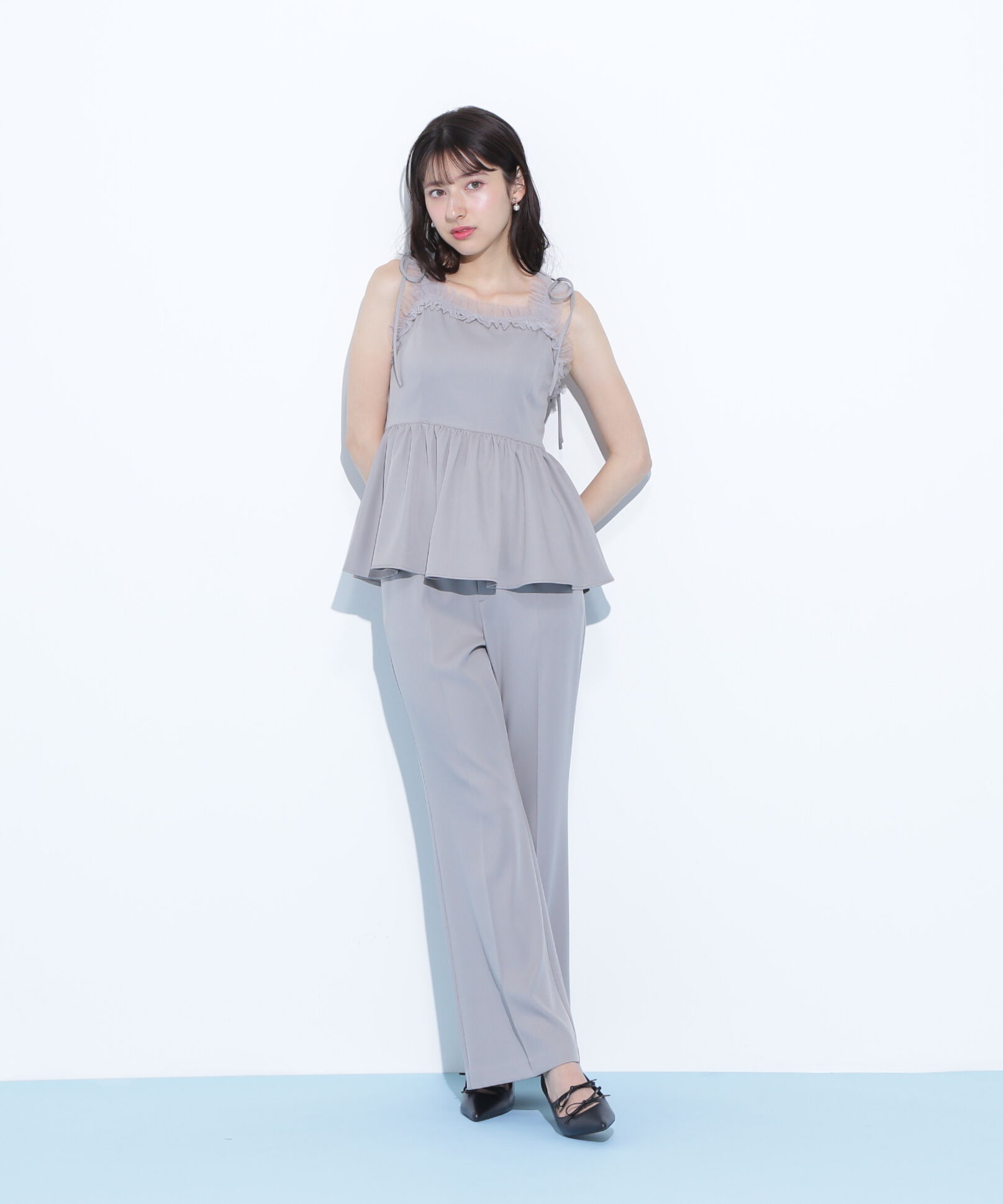  「ペプラムキャミフレアパンツセットアップ」|ワンピース|