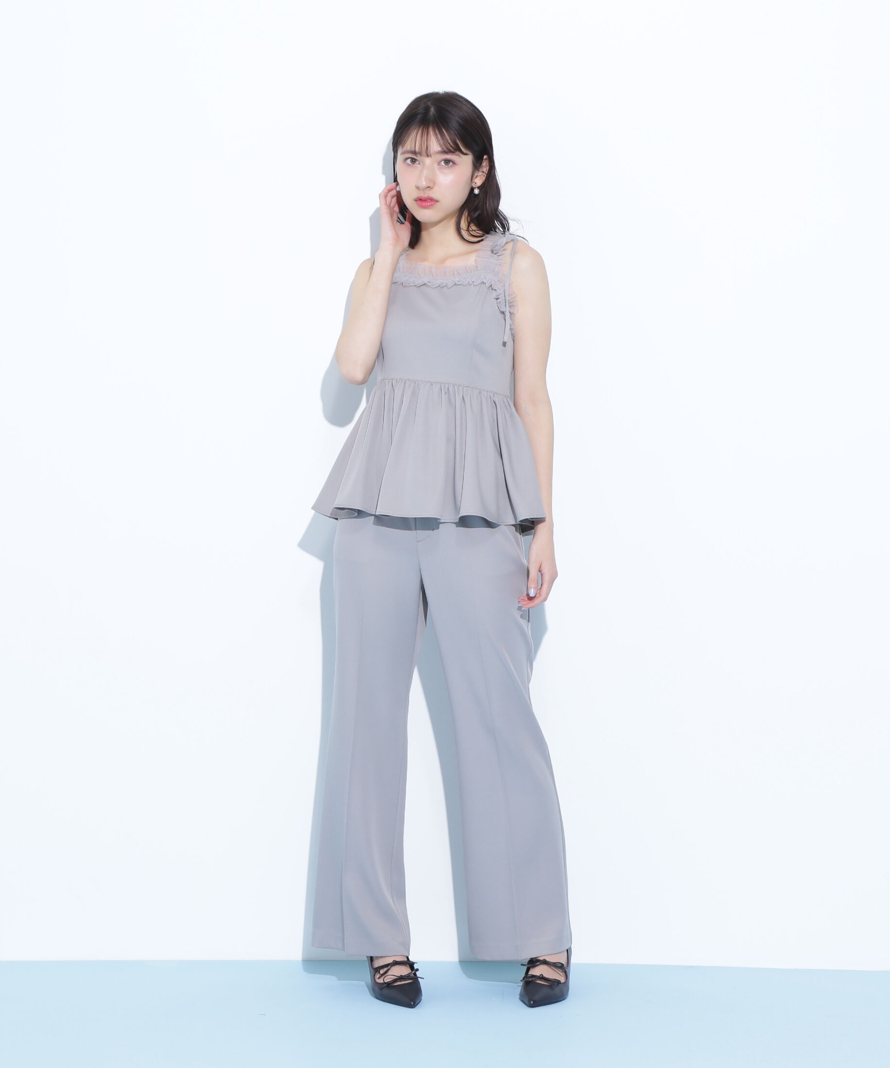  「ペプラムキャミフレアパンツセットアップ」|ワンピース|