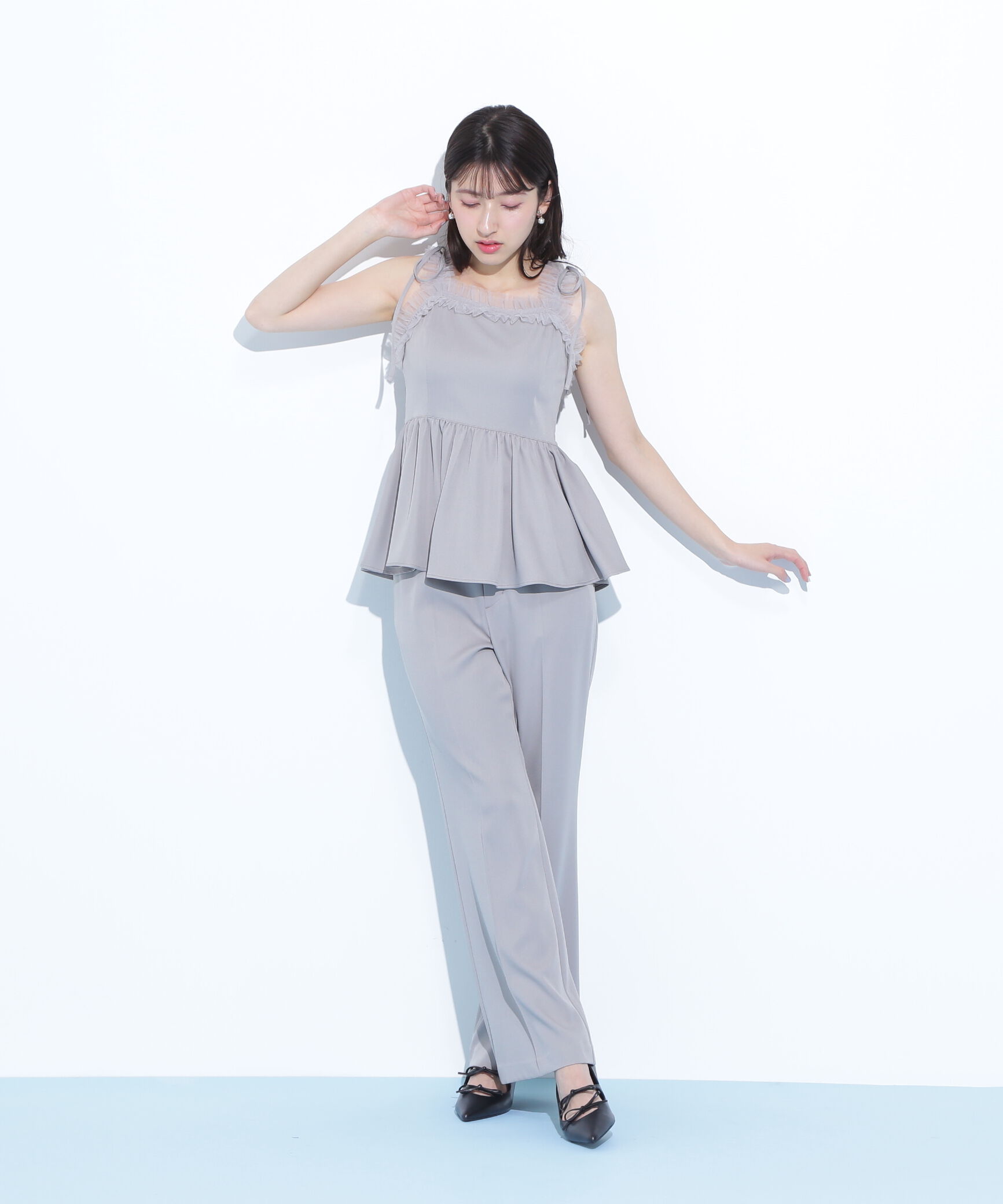  「ペプラムキャミフレアパンツセットアップ」|ワンピース|