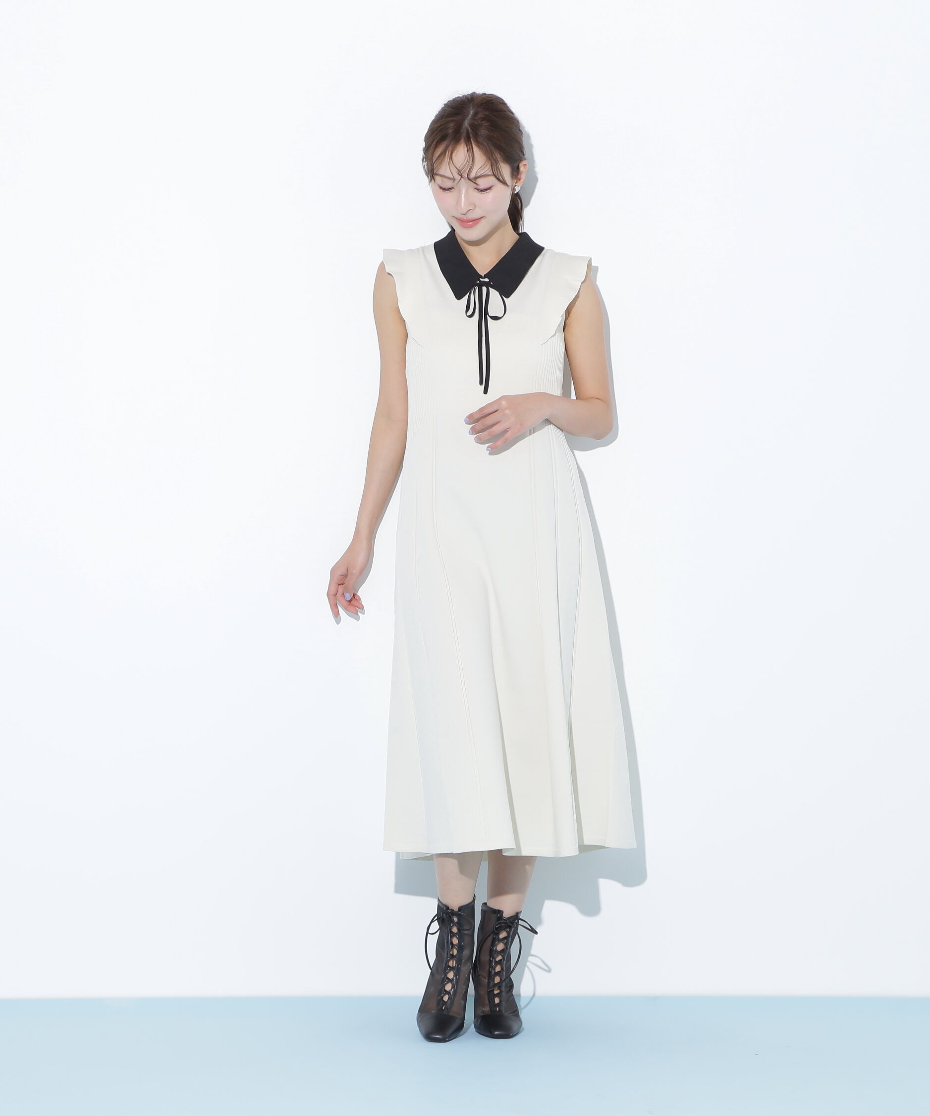  「コルセットリブ襟付きニットワンピース」|ワンピース|