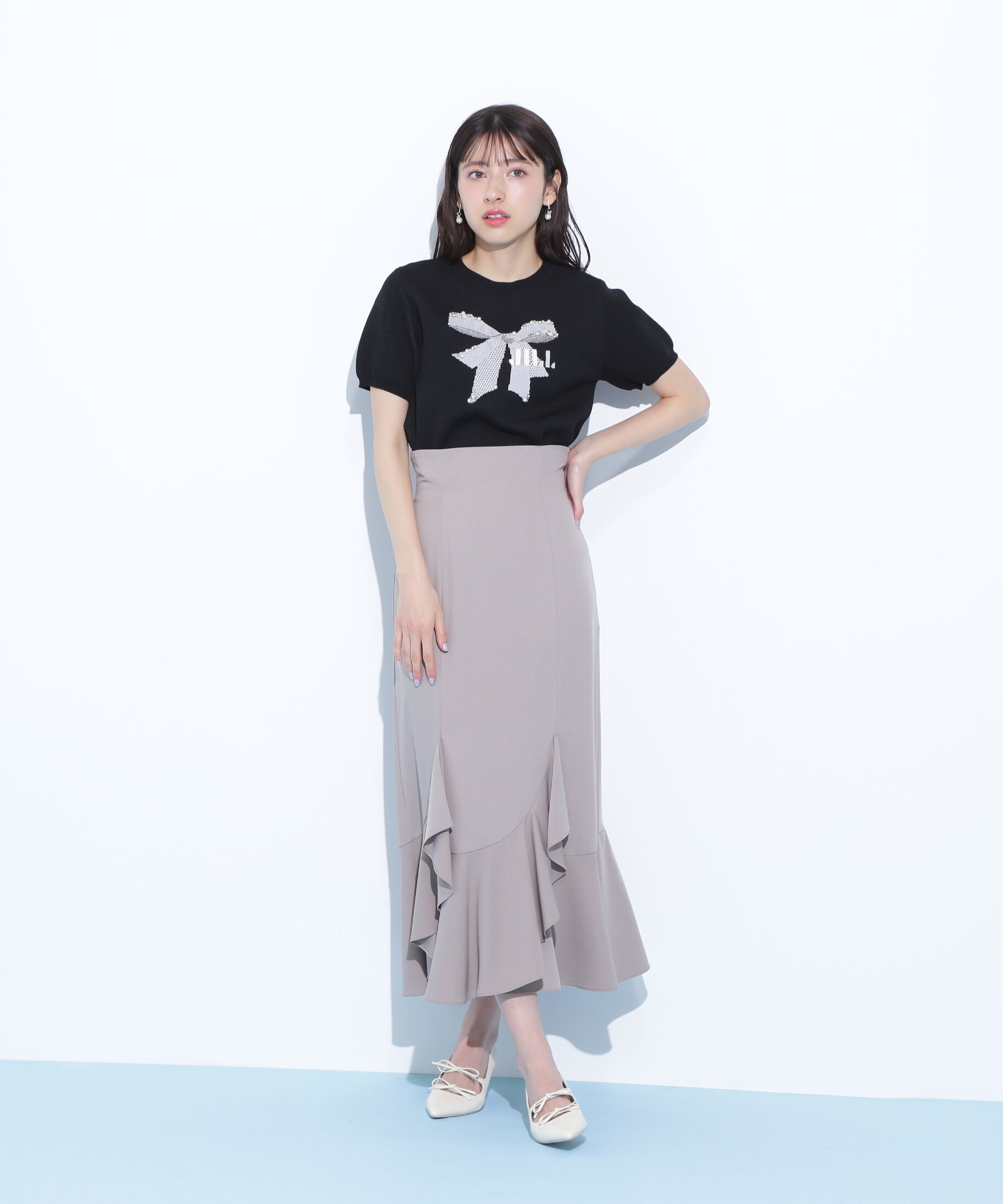  「リボンジャガードビジューニットトップス」|ニット・セーター|