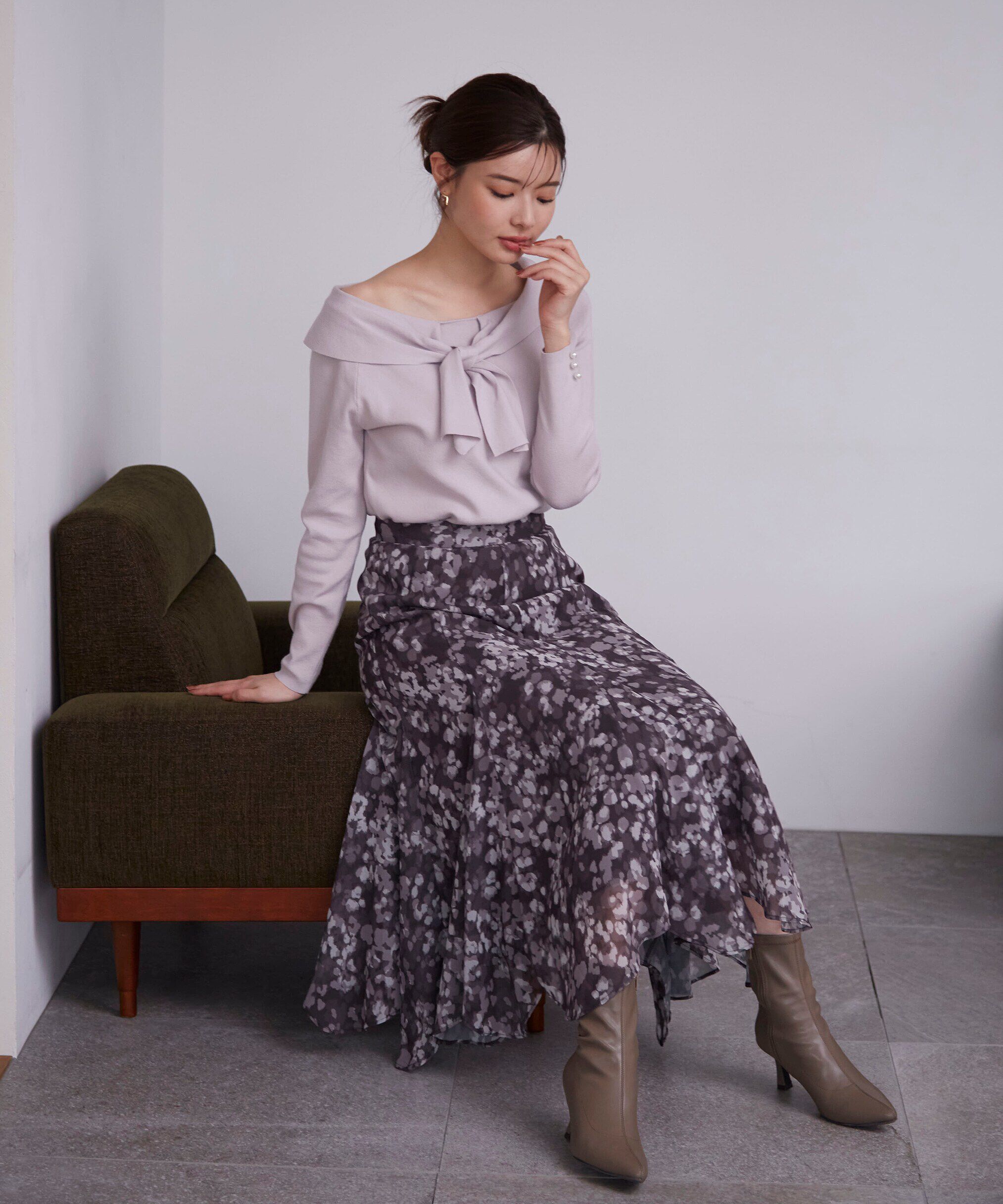 PROPORTION BODY DRESSING「ニュアンス柄ヘムフレアスカート24AW」|スカート|