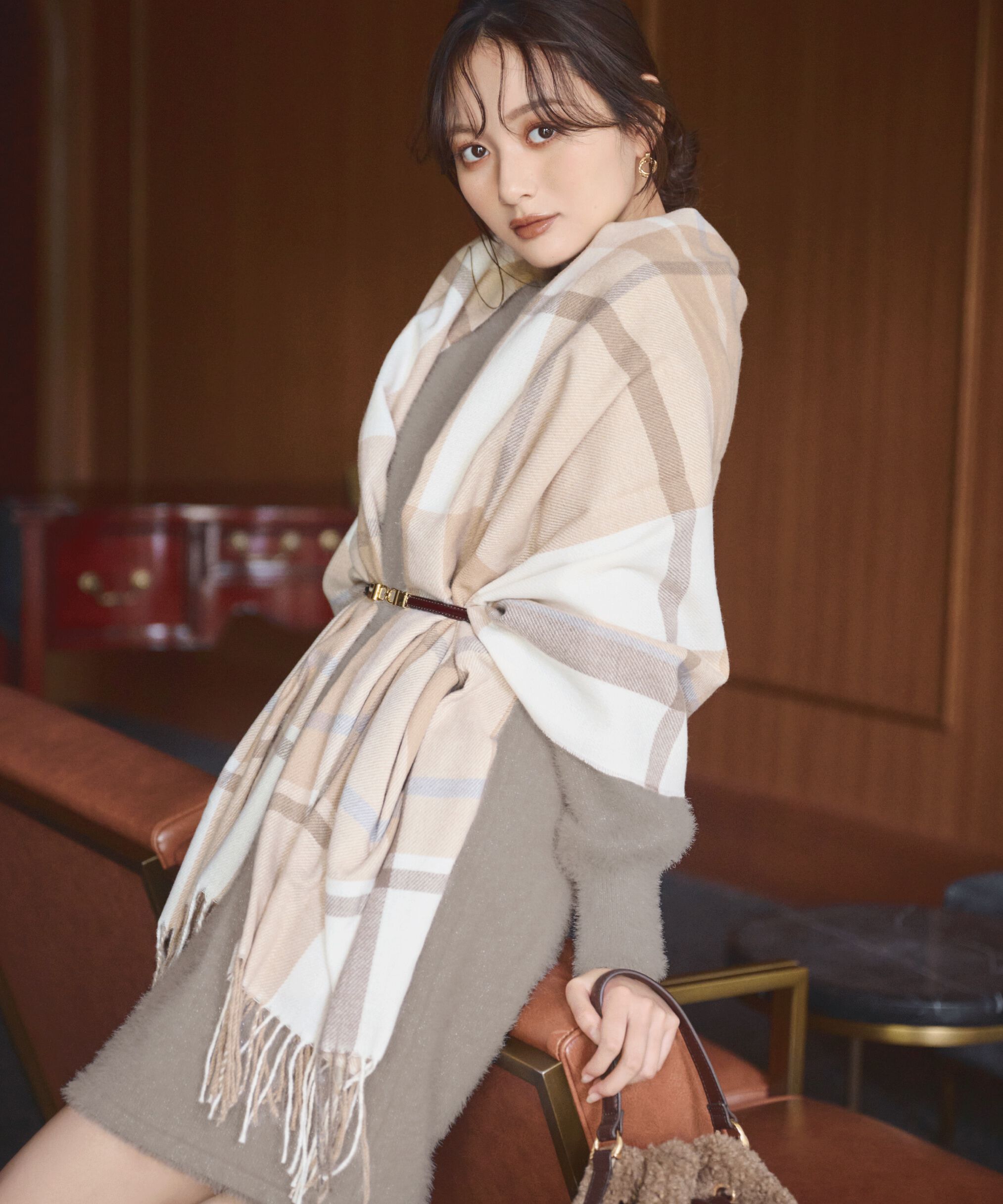 PROPORTION BODY DRESSING「スモーキーパステルチェックストール」|その他|ベージュ