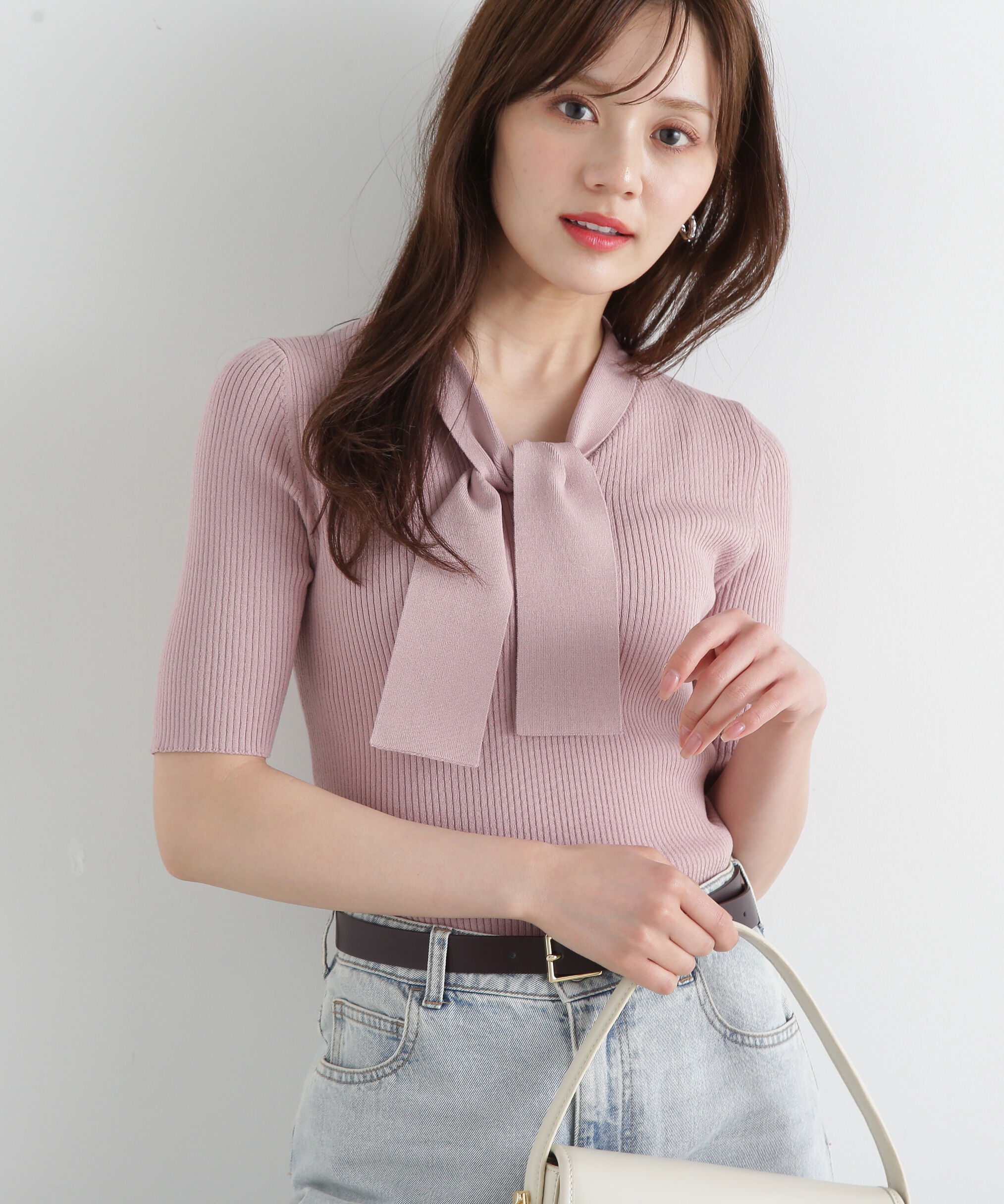 PROPORTION BODY DRESSING「パール付きボウタイニット」|ニット・セーター|ピンク