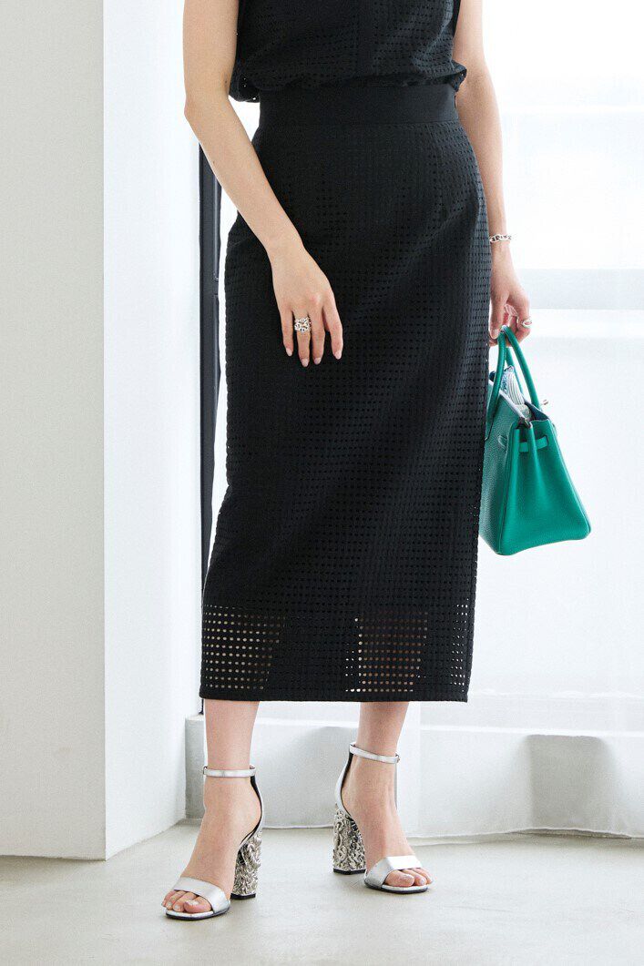  「◆ホールレースコンビタイトスカート」|スカート|ブラック